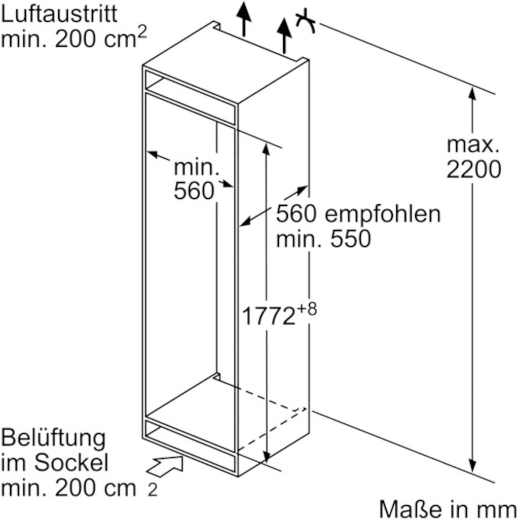 BOSCH Einbaukühlgefrierkombination »KIF86PFE0«, KIF86PFE0, 177,2 cm hoch, 55,8 cm breit