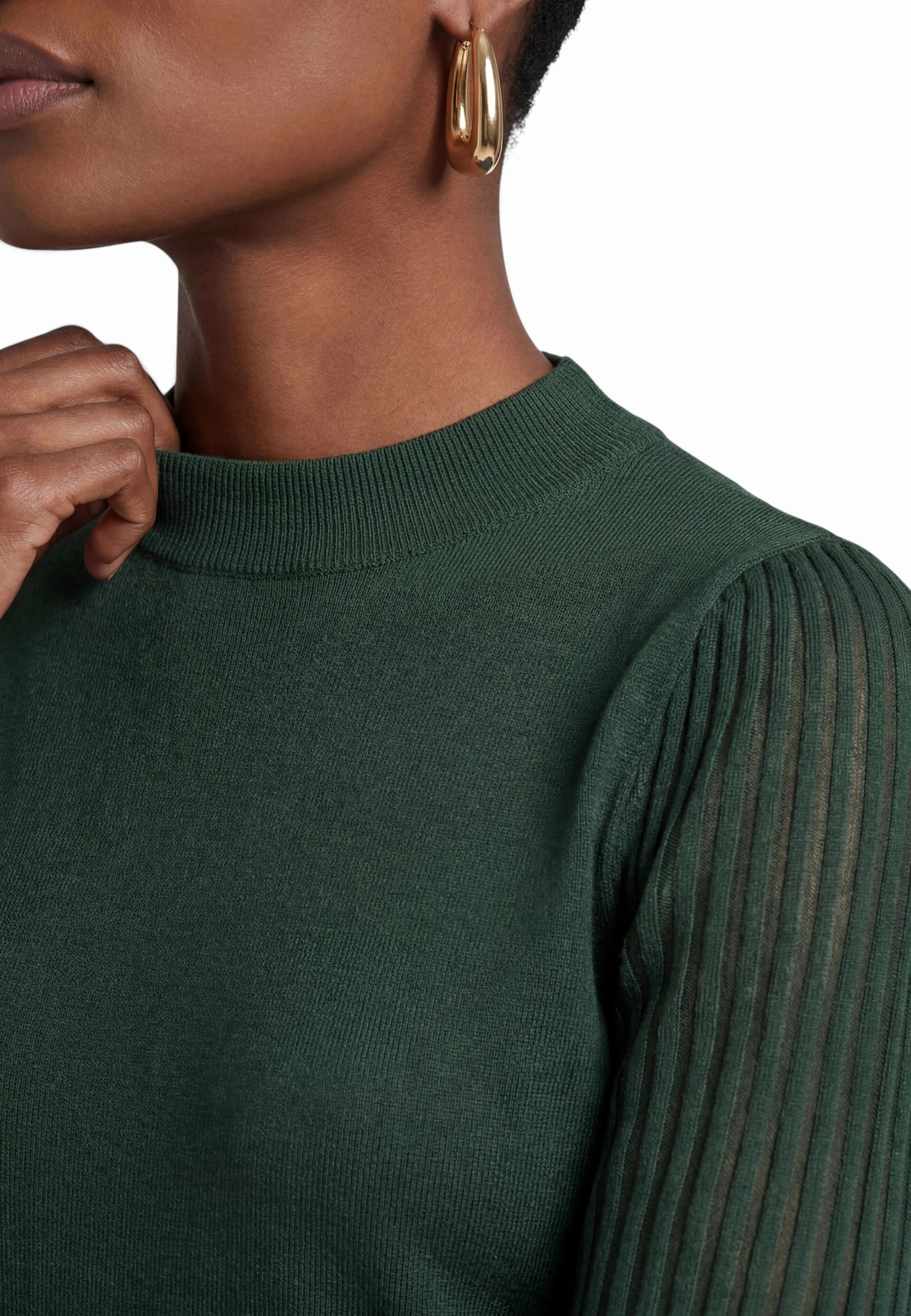 Zero Rundhalspullover »Feinstrickpullover mit Spitzenärmeln«