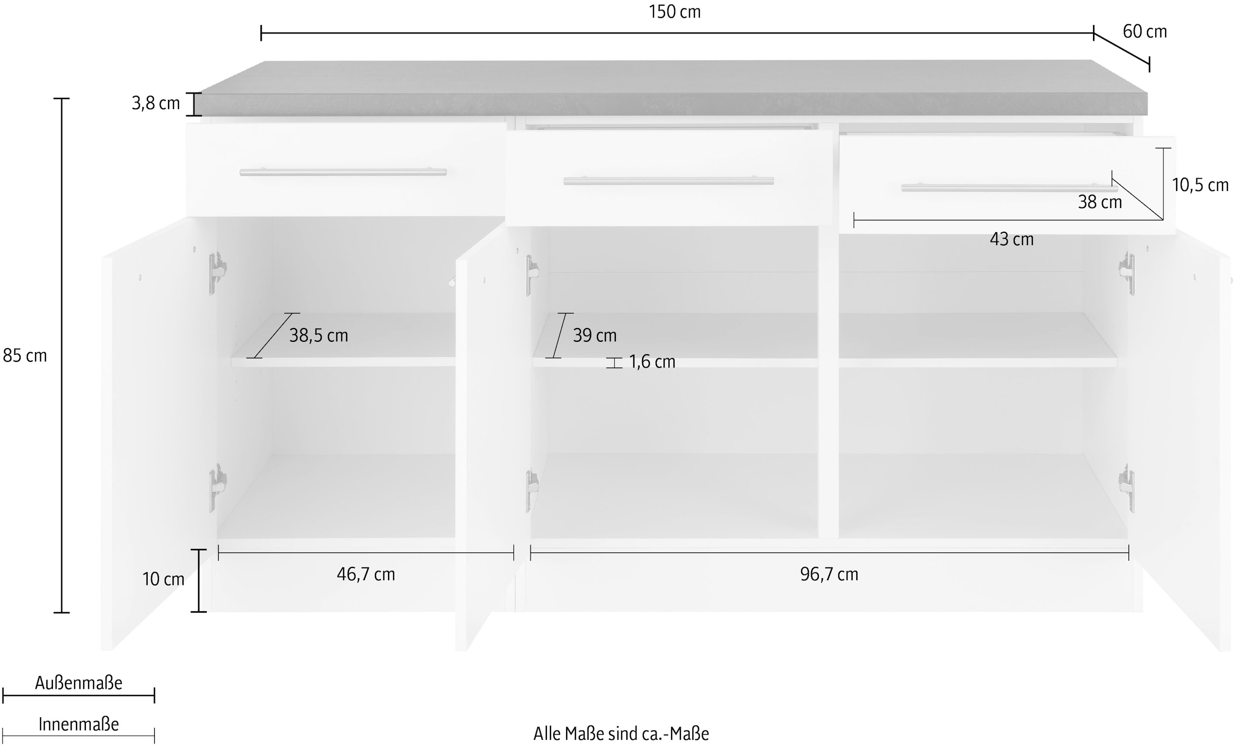 wiho Küchen Unterschrank »Unna«, 150 cm breit online kaufen