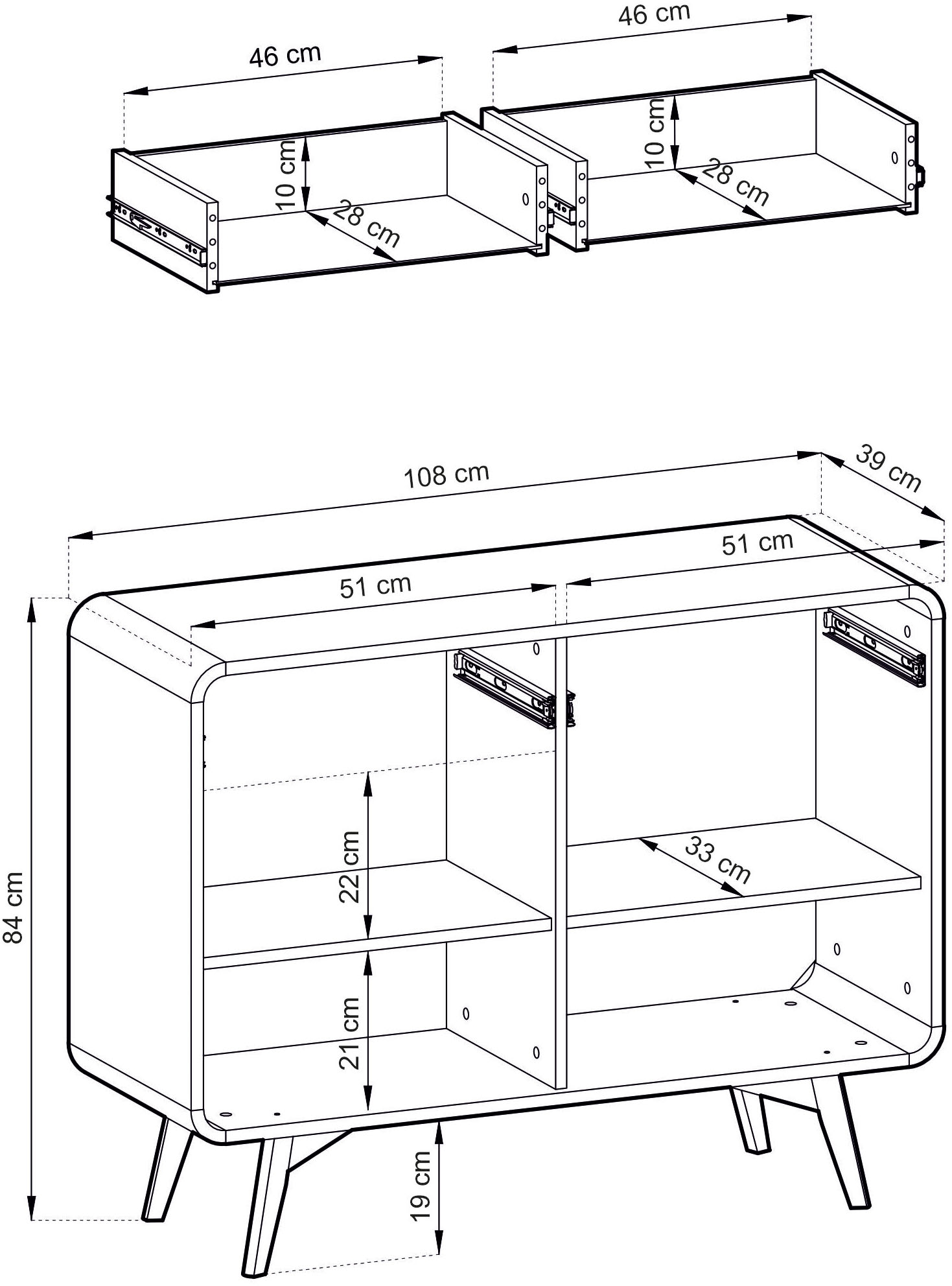 Home affaire Sideboard »Torsby, moderner Schrank, Kommode in Eiche Natur, 108 cm breit« abgerundete Ecken, ausreichend Stauraum, vielseitig einsetzbar