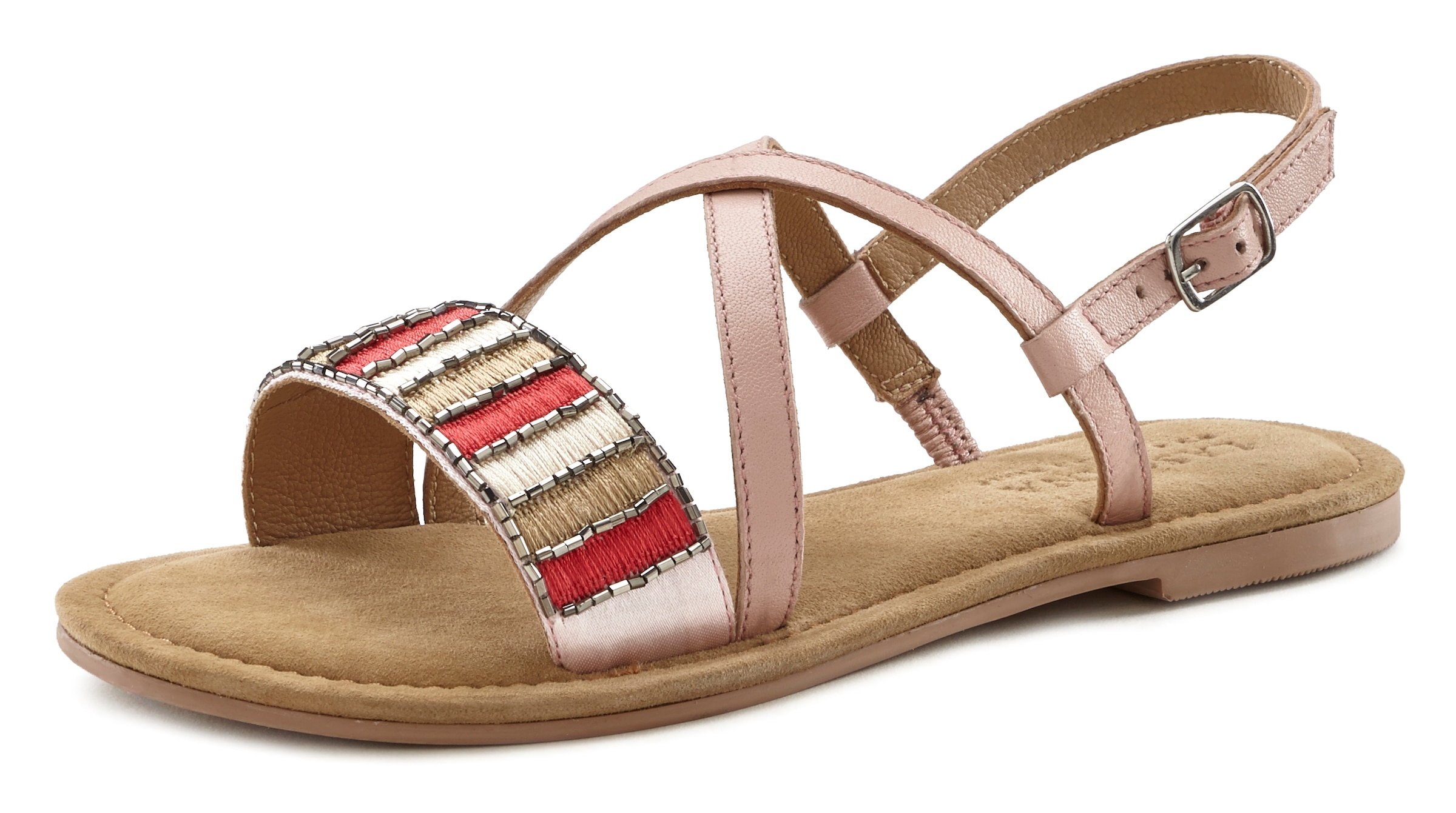 Sandale, Sandalette, Sommerschuh aus Leder mit dekorativem Band