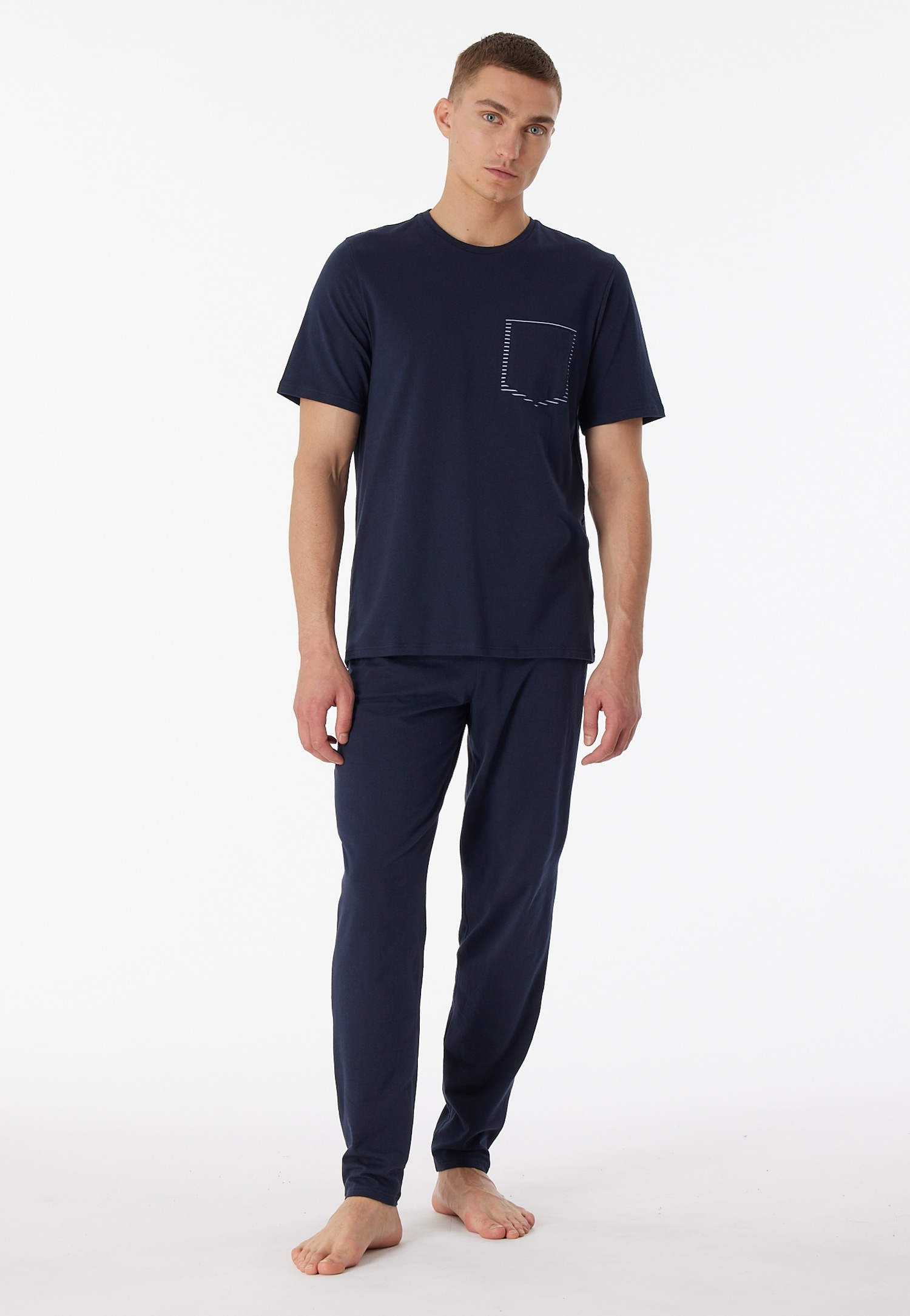 Schiesser Schlafanzug »"95/5"«, (2 tlg.), mit unifarbenem T-Shirt mit Rundhalsausschnitt