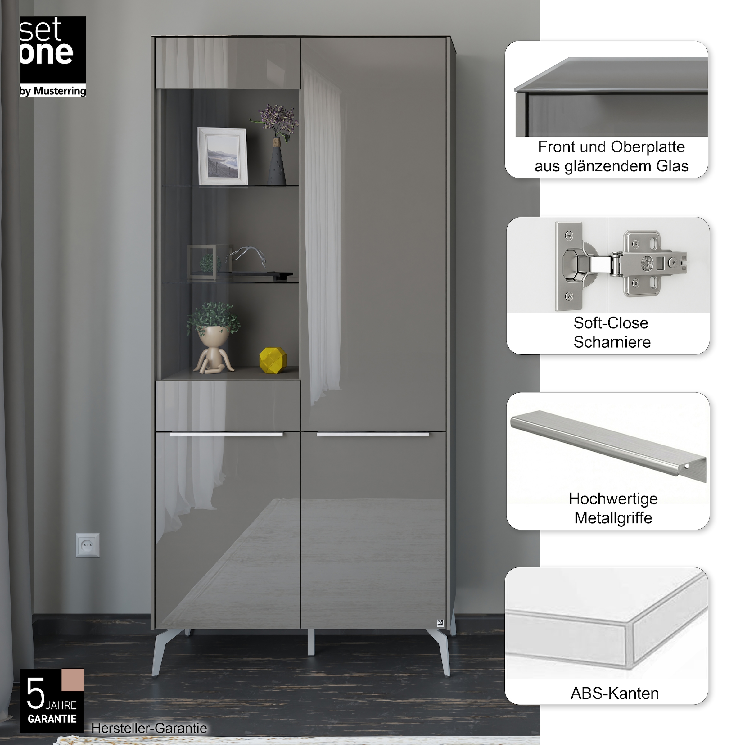 set one by Musterring Standvitrine »Reno« 1 Stk. tlg. Mit Winkelfüßen in diversen Farben, 200 cm Höhe & Farbauswahl