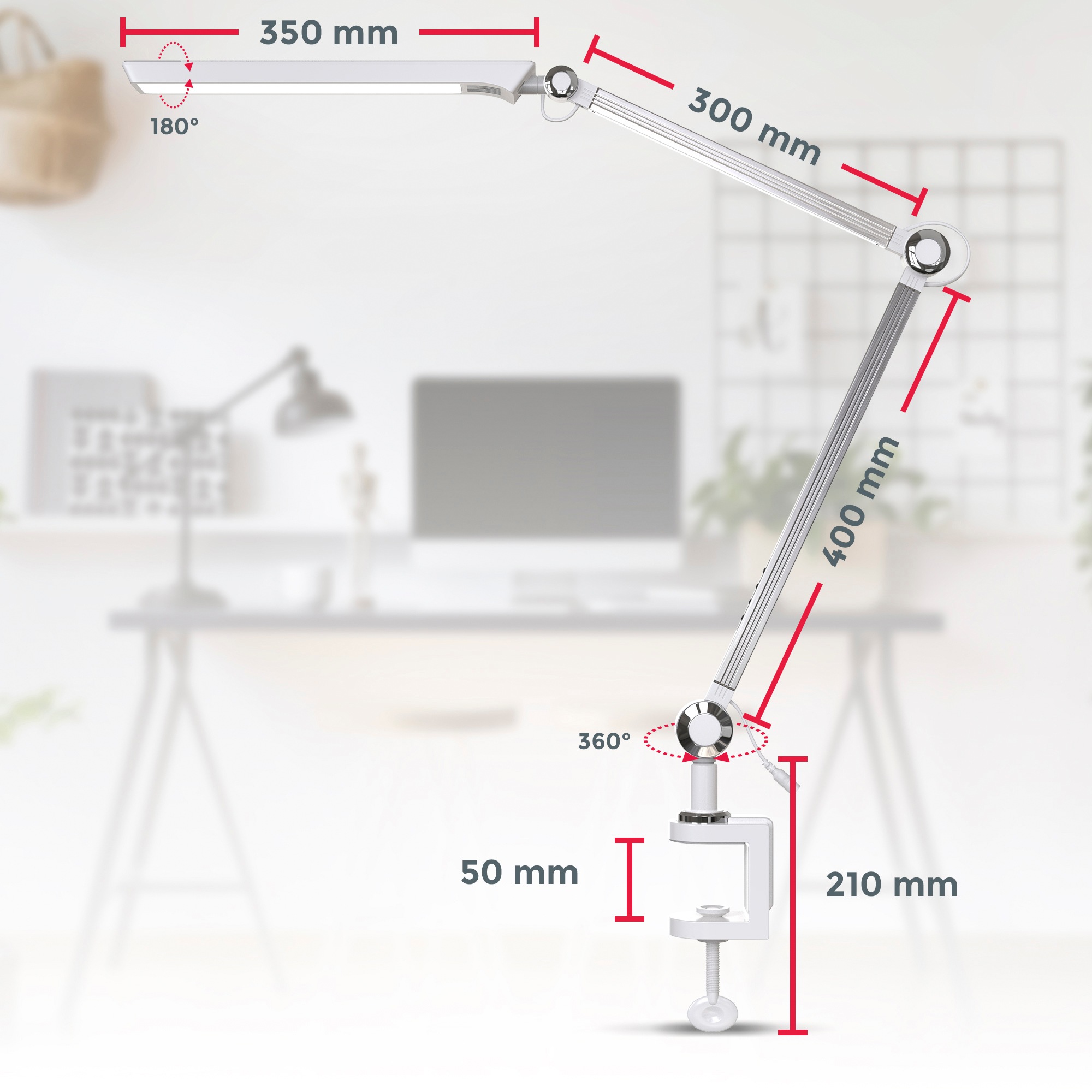 B.K.Licht LED Klemmleuchte, inkl. 1 LED 6.8 Watt, 880lm, 3.000 - 6.500k dimmbar. 