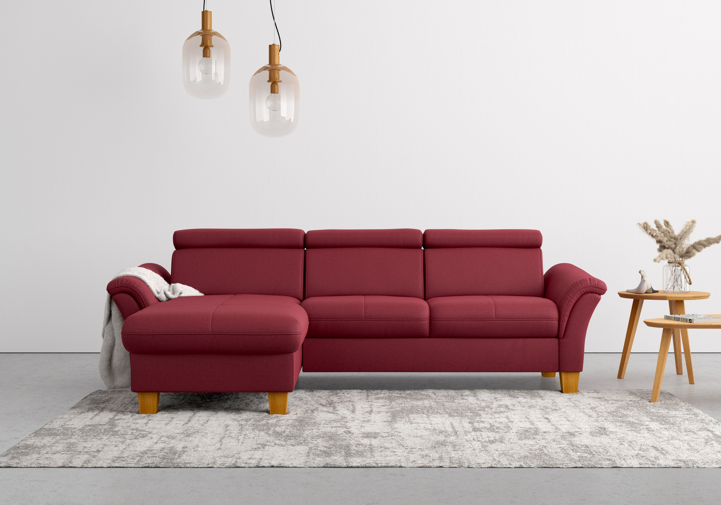Home affaire Ecksofa »Lindgren L-Form«, wahlweise mit Bett mit klappbaren Rollen, Kasten und Kopfverstellung