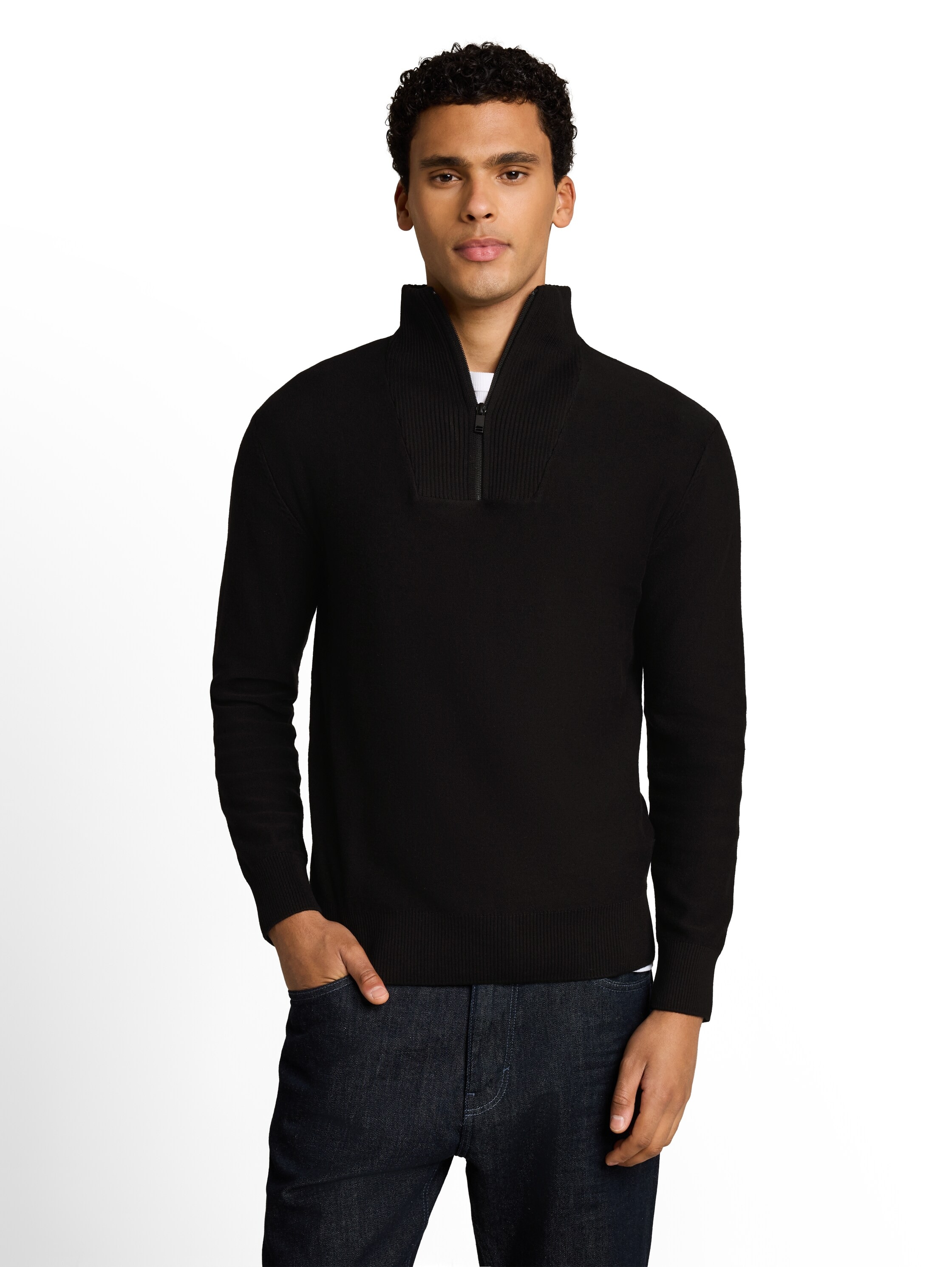 TOM TAILOR Denim Strickpullover mit Rippbündchen