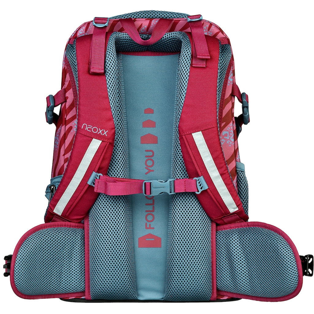 neoxx Schulrucksack »Active, Berry Vibes«, reflektierende Details-Floureszierende Flächen, aus recycelten PET Flaschen