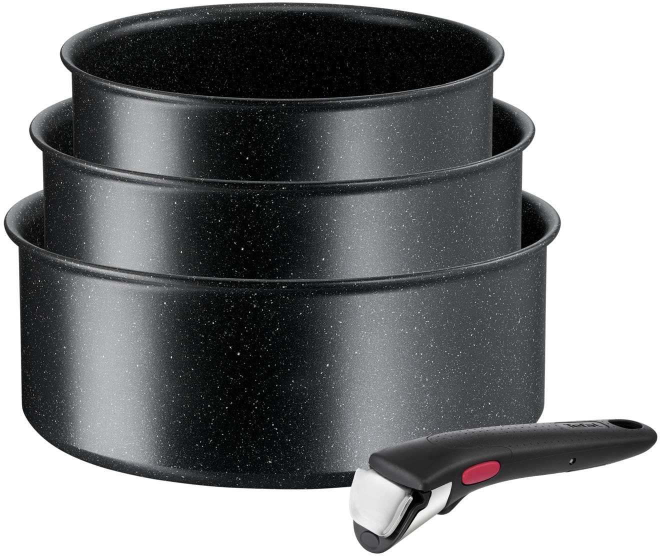 Tefal Topf-Set »Ingenio Black Stone, Kasserollenset abnehmbarer Griff, stapelbar« Set, 3x Stielkasserollen Ø 16/18/20 cm, 1x abnehmbarer Griff, 4 Stk.