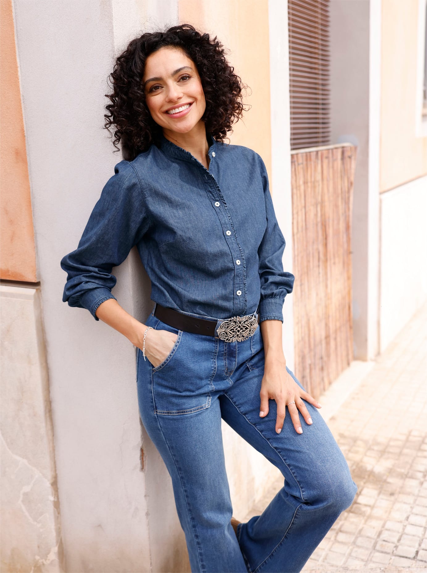 Inspirationen Damen Jeansbluse in blau, Größe 38