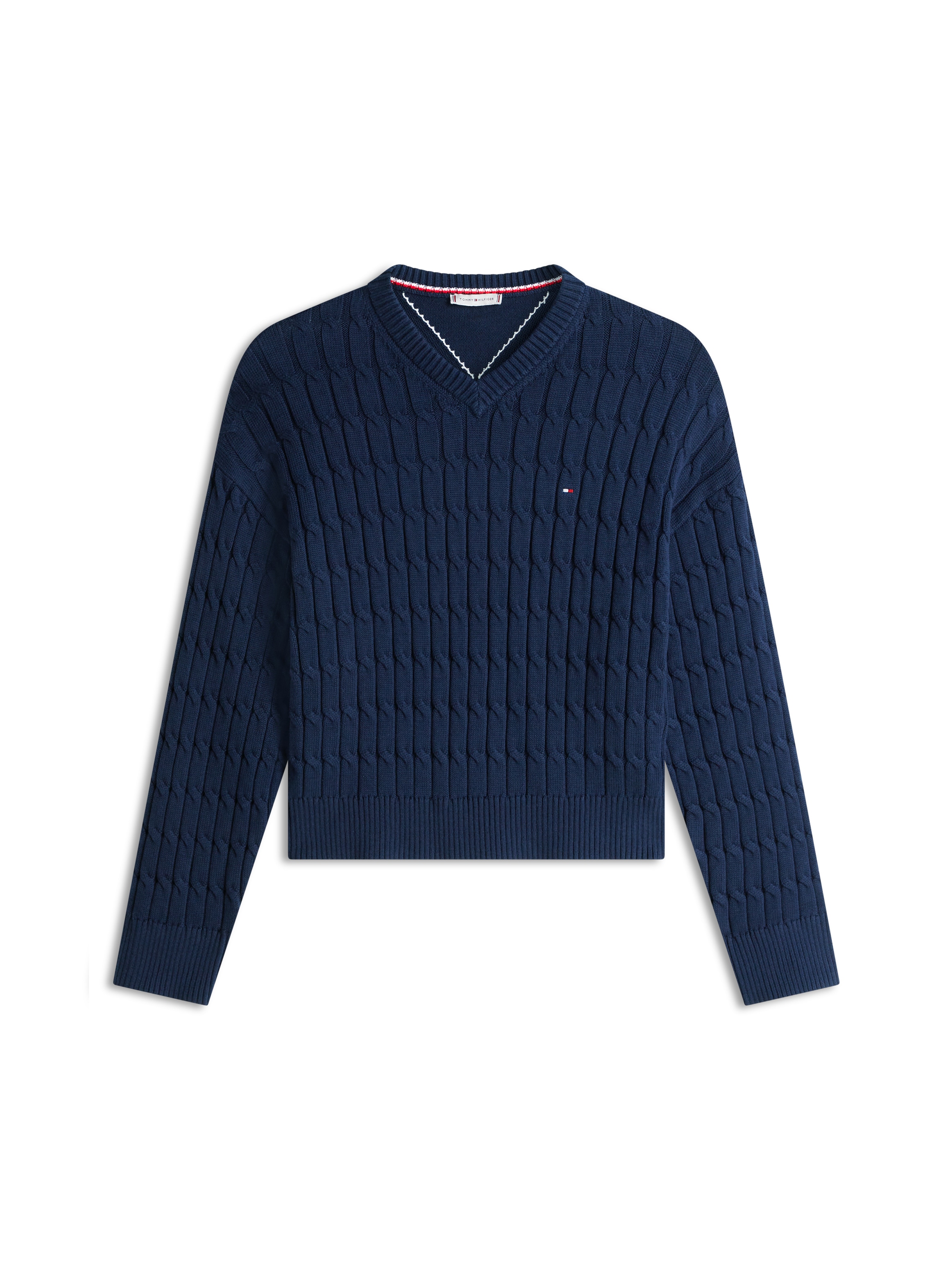 Tommy Hilfiger Strickpullover »CO CABLE MID GG RLX LS V-NK SWT« mit Zopfmuster