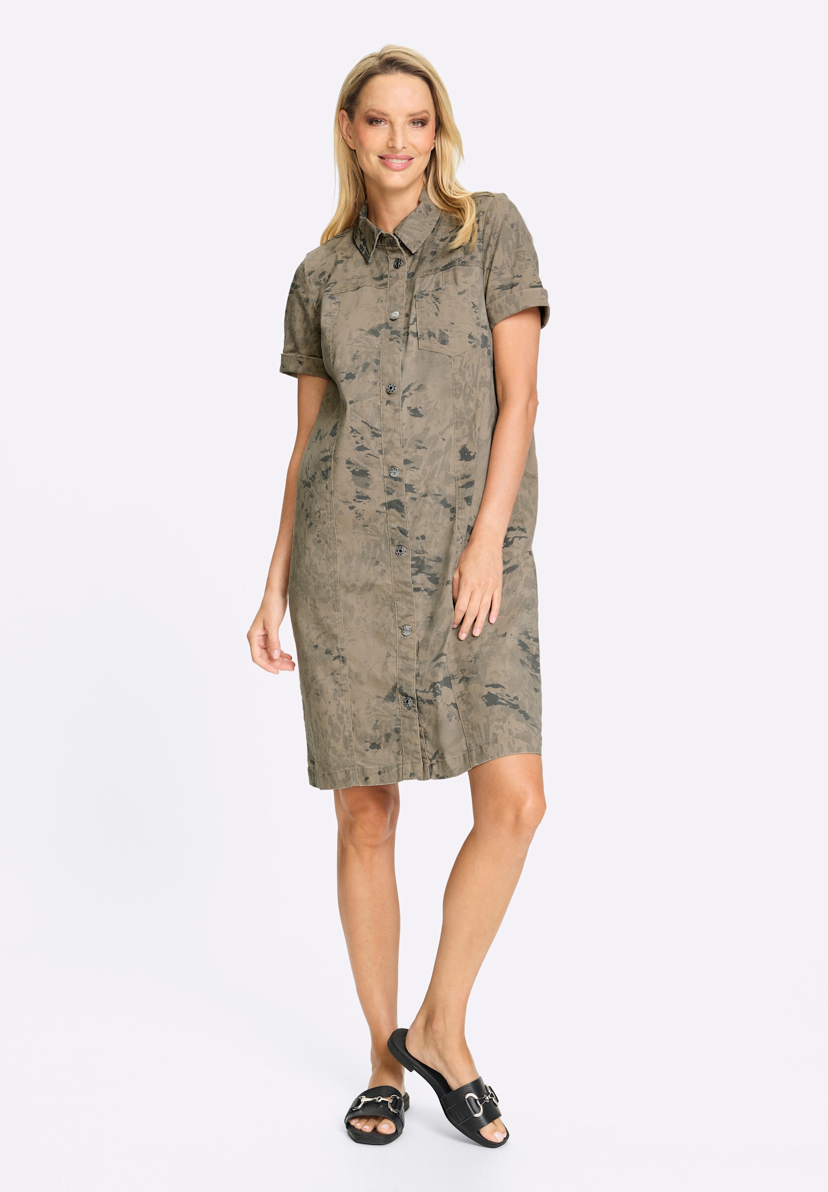 heine Hemdblusenkleid »Druck-Kleid Druckkleid Mit Knopfleiste, durchgehend« Ohne Taschen