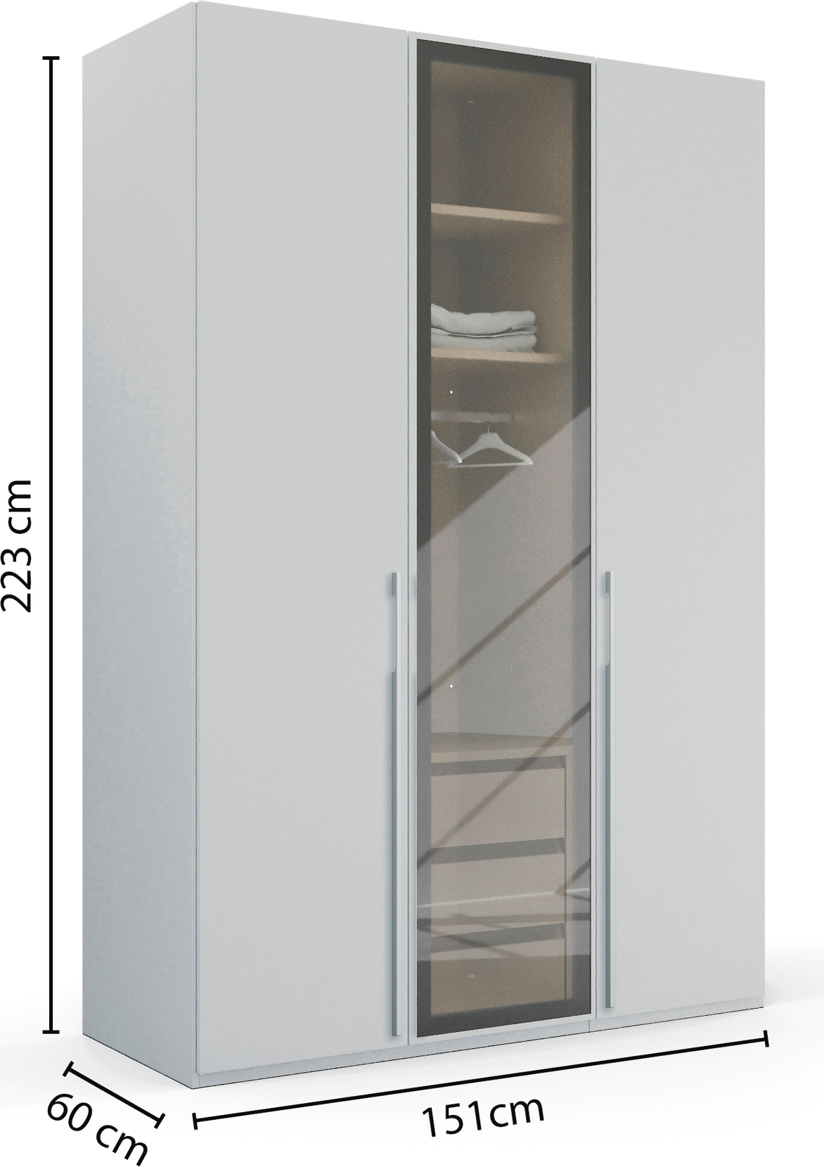 rauch Drehtürenschrank »Kleiderschrank Schrank Garderobe SKAT SHINE mit hochwertigem,« transparentem Grauglas inkl. umfangreichem Zubehör MADE IN GERMANY