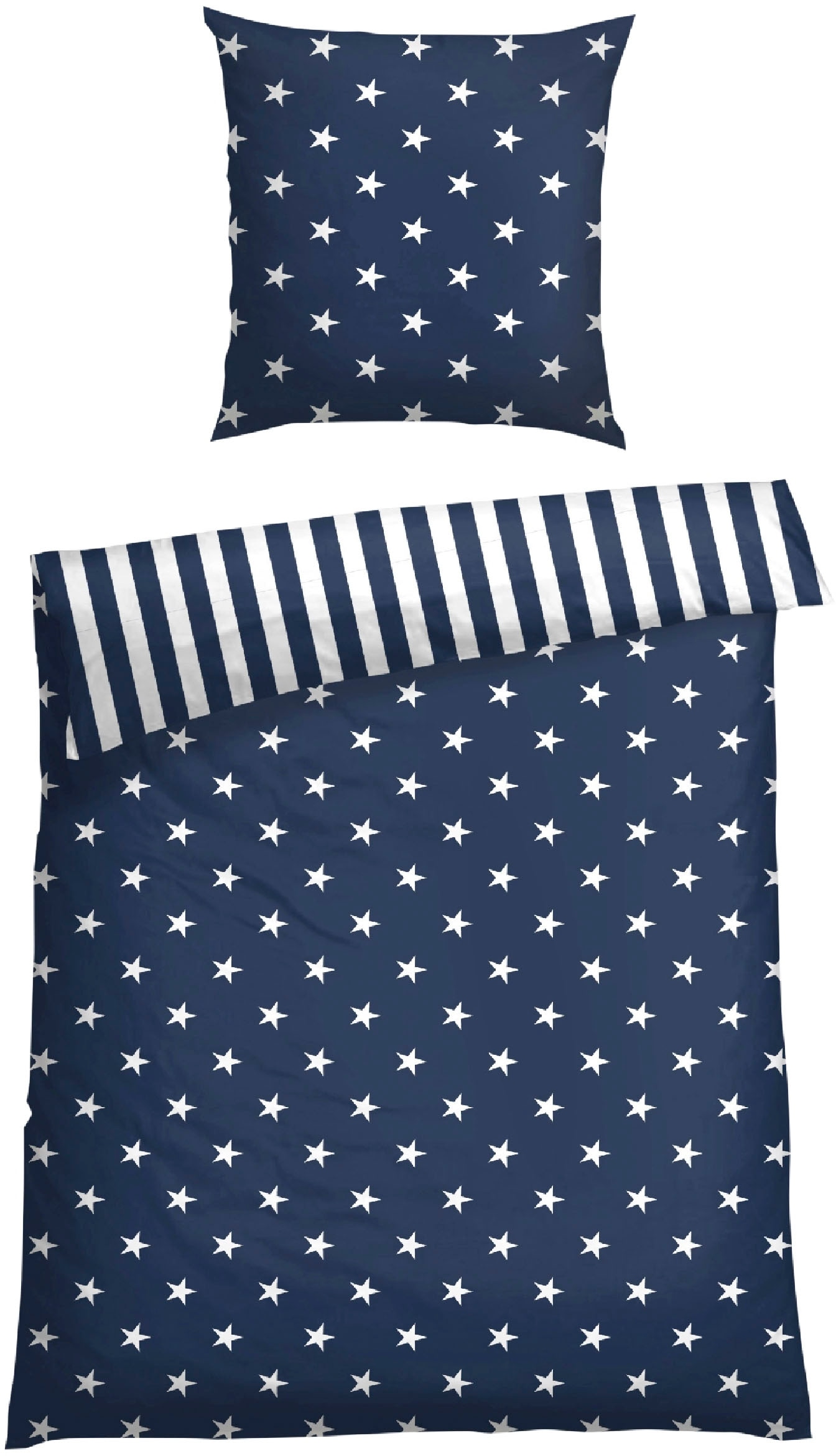 Schiesser Wendebettwäsche »Stars & Stripes aus weicher Baumwolle mit Sternenprint«, (2 tlg.), MADE IN GREEN by OEKO-TEX®-zertifiziert