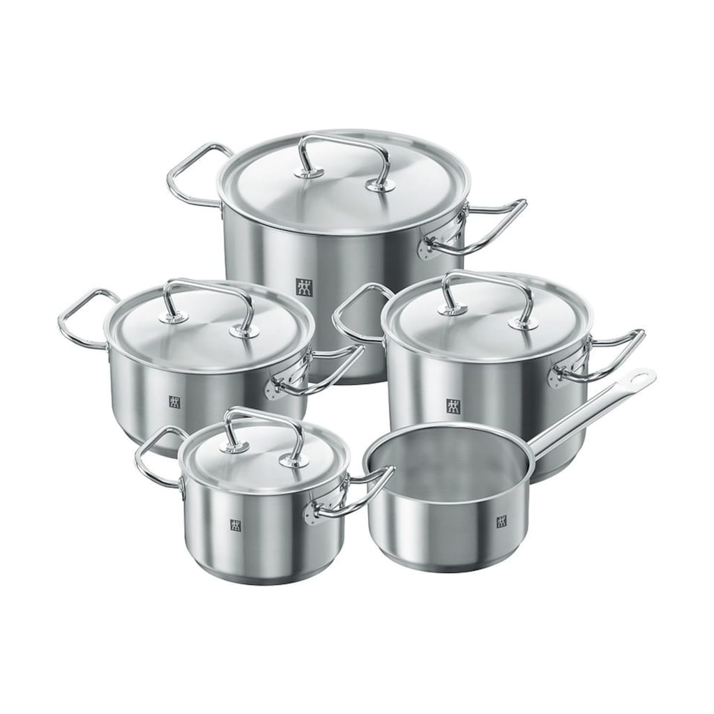 Zwilling Topf-Set »Classic«, Edelstahl 18/10, (Set, 9 tlg., Bratentopf 20 cm, je 1 Kochtopf 16/20/24 cm, Stieltopf 16 cm)