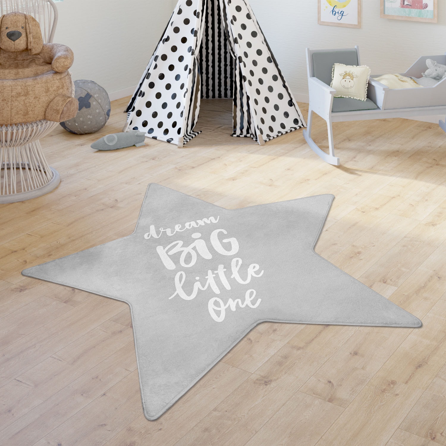 Paco Home Kinderteppich »Chicos 558«, sternförmig, 2 mm Höhe, Flachgewebe, Stern mit Schriftzug, Kinderzimmer