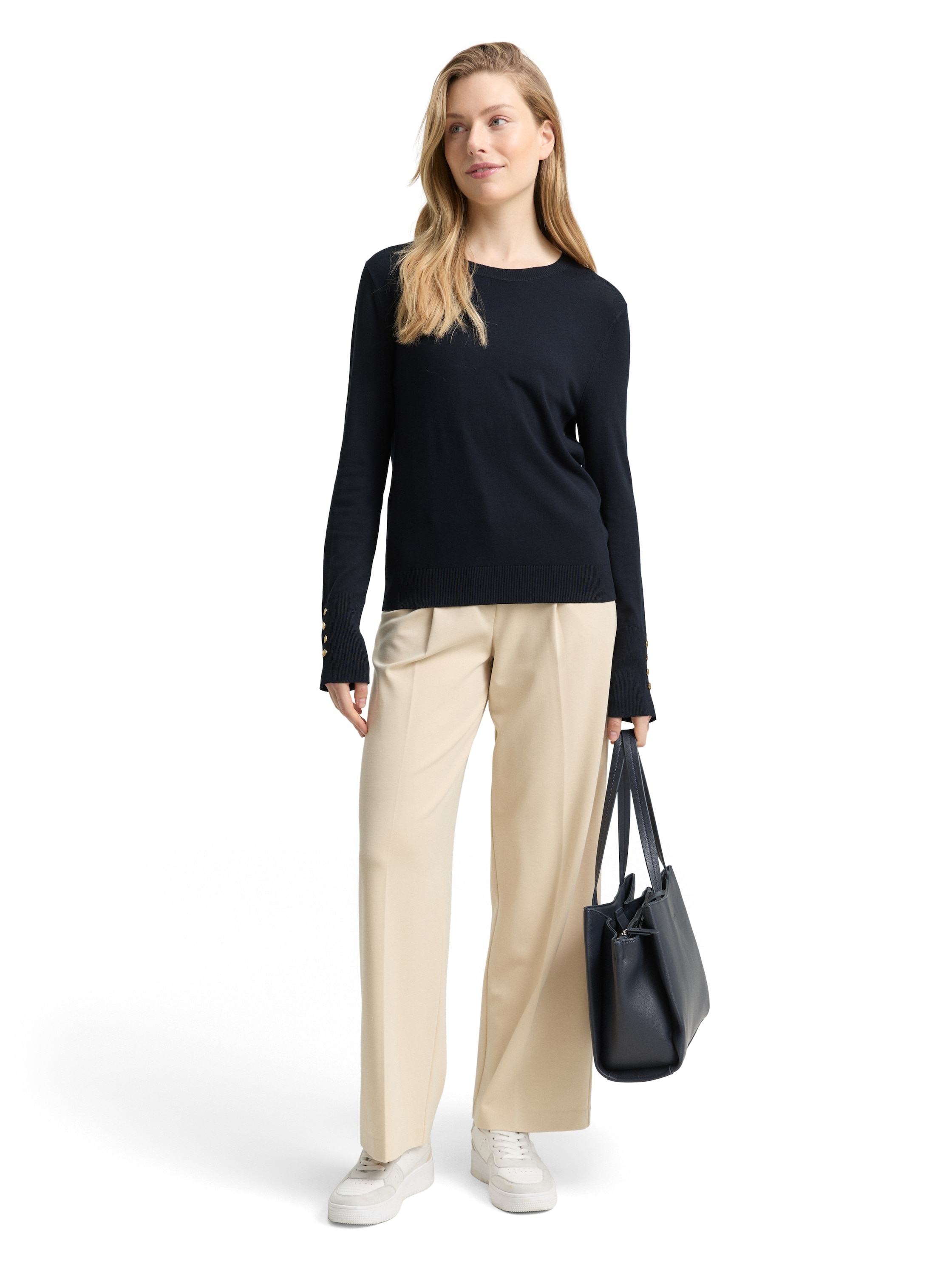 TOM TAILOR Rundhalspullover mit Knopf-Details