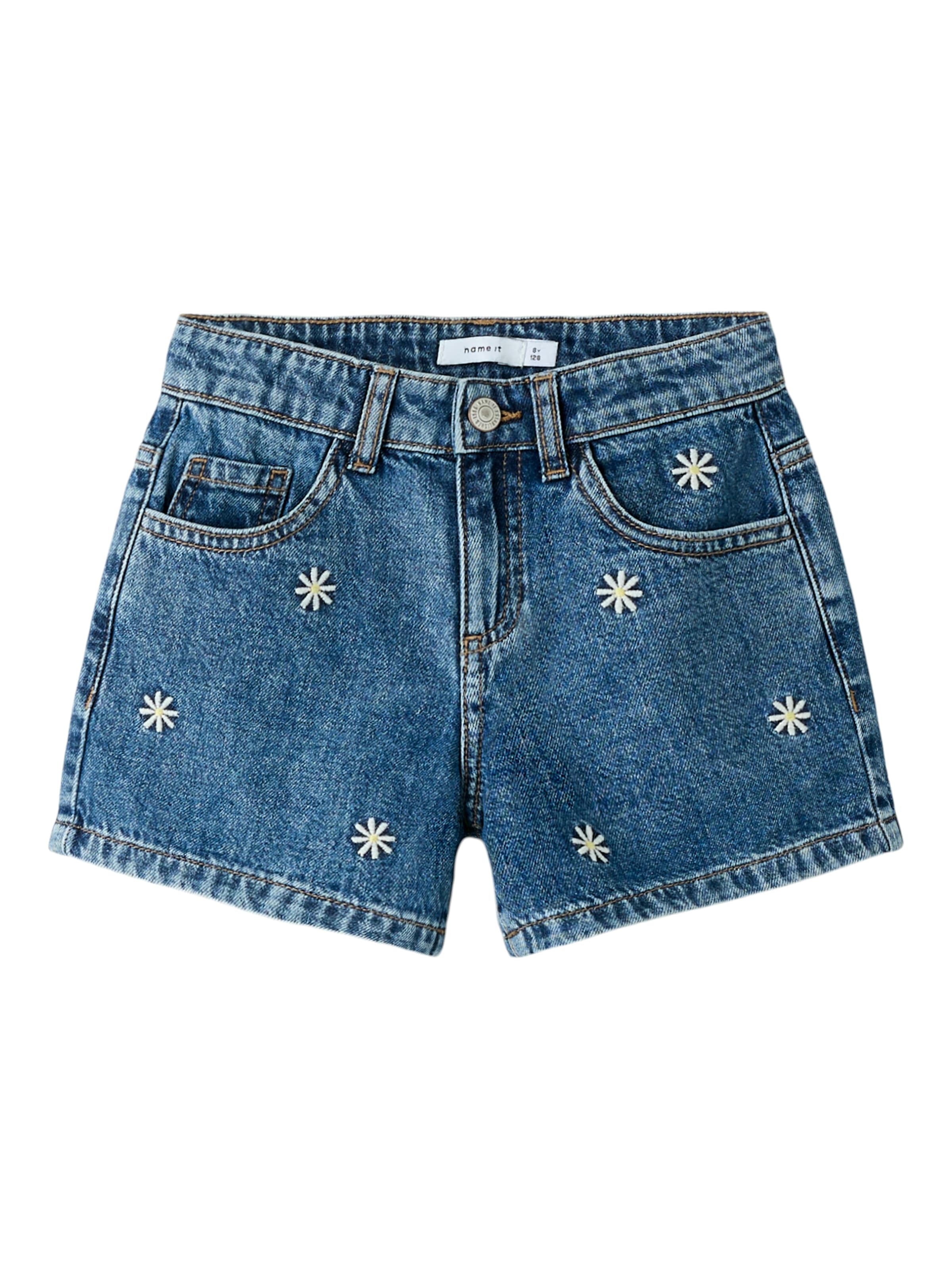 Name It Jeansshorts »NKFBELLA REG DNM SHORTS 3674-BE NOOS« Baumwolle, verstellbarer Bund, bestickte Details