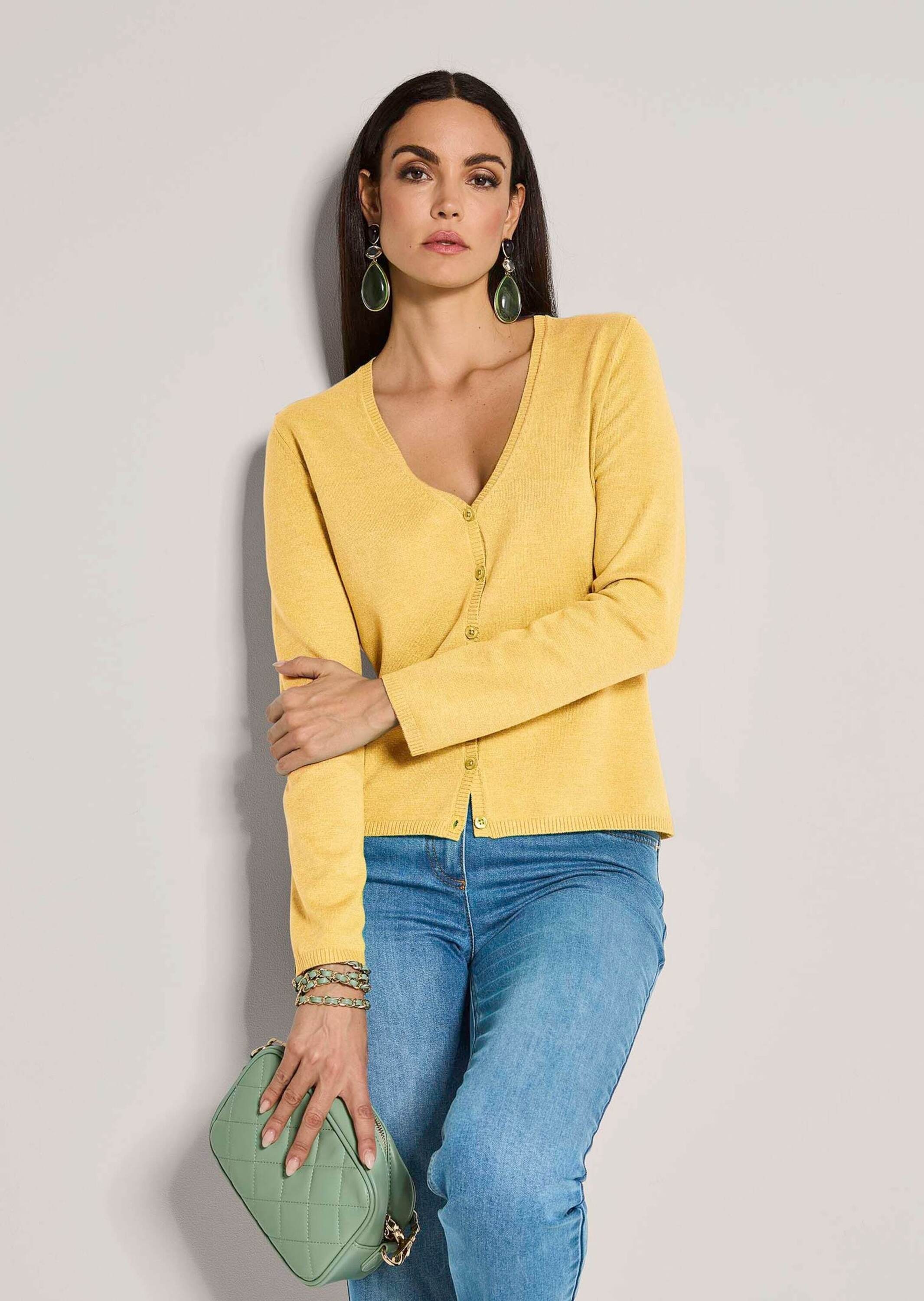 MADELEINE Strickjacke »Strickjacke Langarm Jacke im Feinstrick mit V-Ausschnitt«