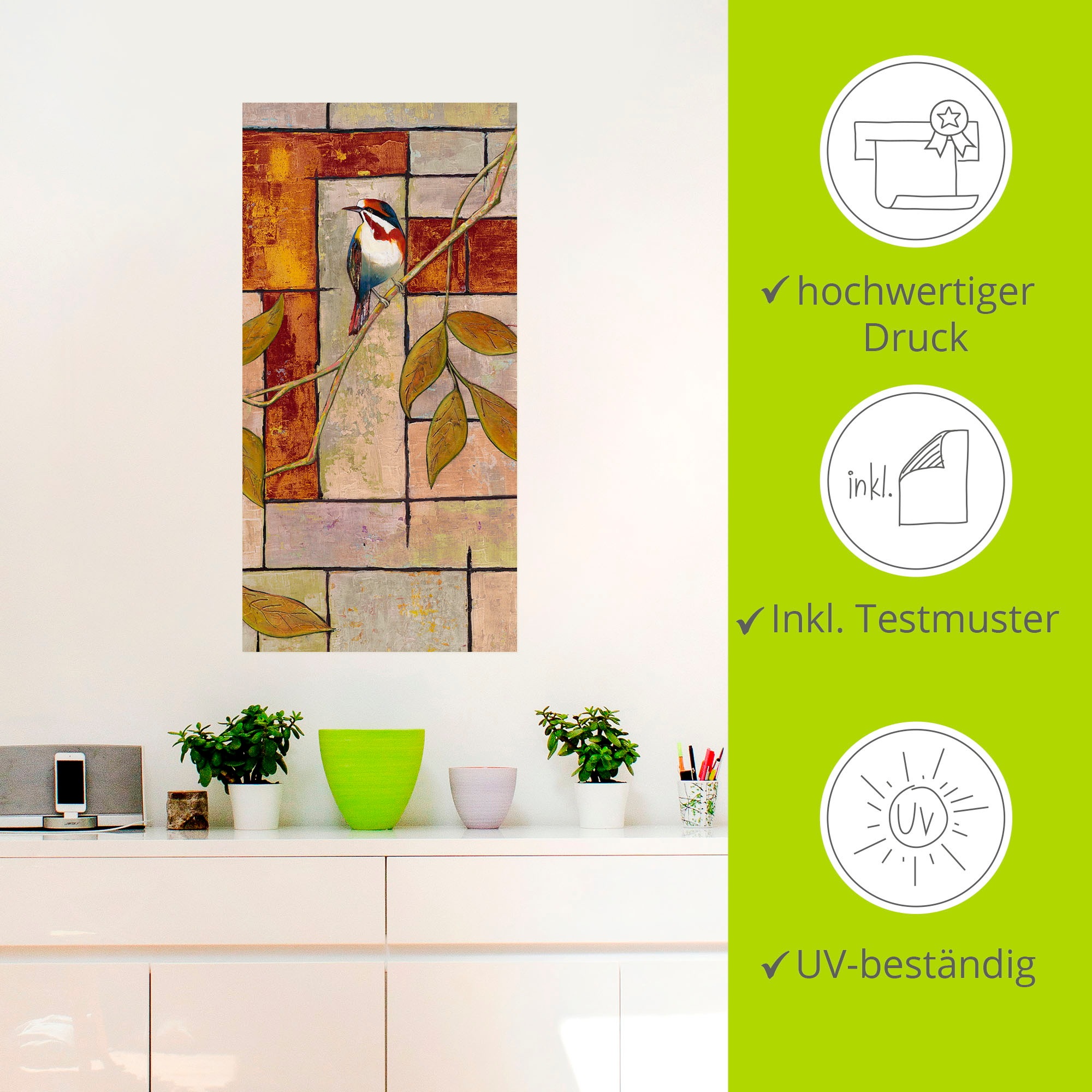 Artland Wandbild »Vogel auf einem Ast II«, Vögel, (1 St.), als Alubild, Outdoorbild, Leinwandbild, Wandaufkleber, versch. Größen
