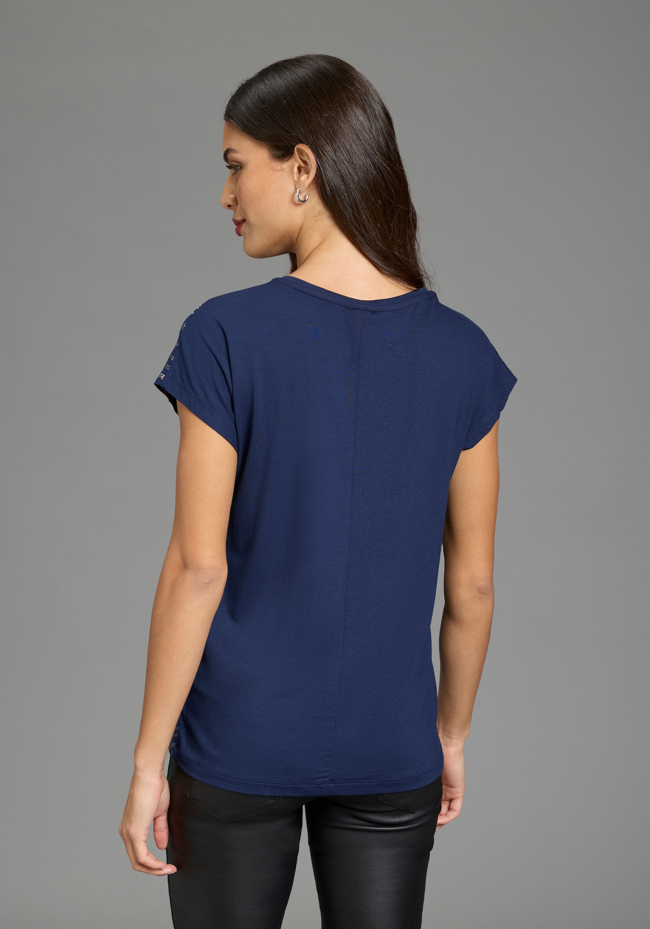 Laura Scott Rundhalsshirt aus elastischem Jersey, Kurzarm-Design, figurumspielende Passform