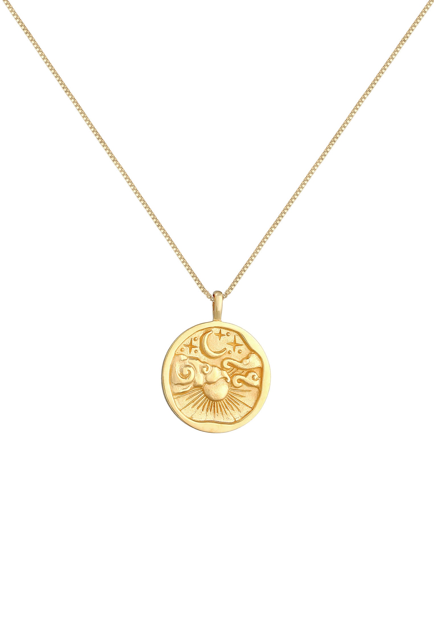 Elli Kette mit Anhänger »Halskette Münze Sonne Mond Stern Vintage 925 Silber«