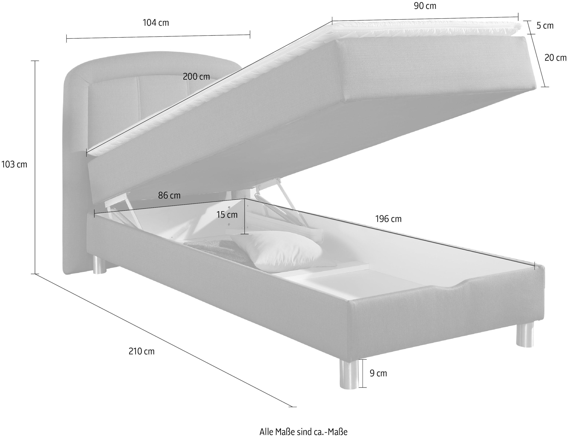 Maintal Polsterbett »Lucas« mit Bettkasten, in 4 Breiten und wahlweise 2 Matratzenarten
