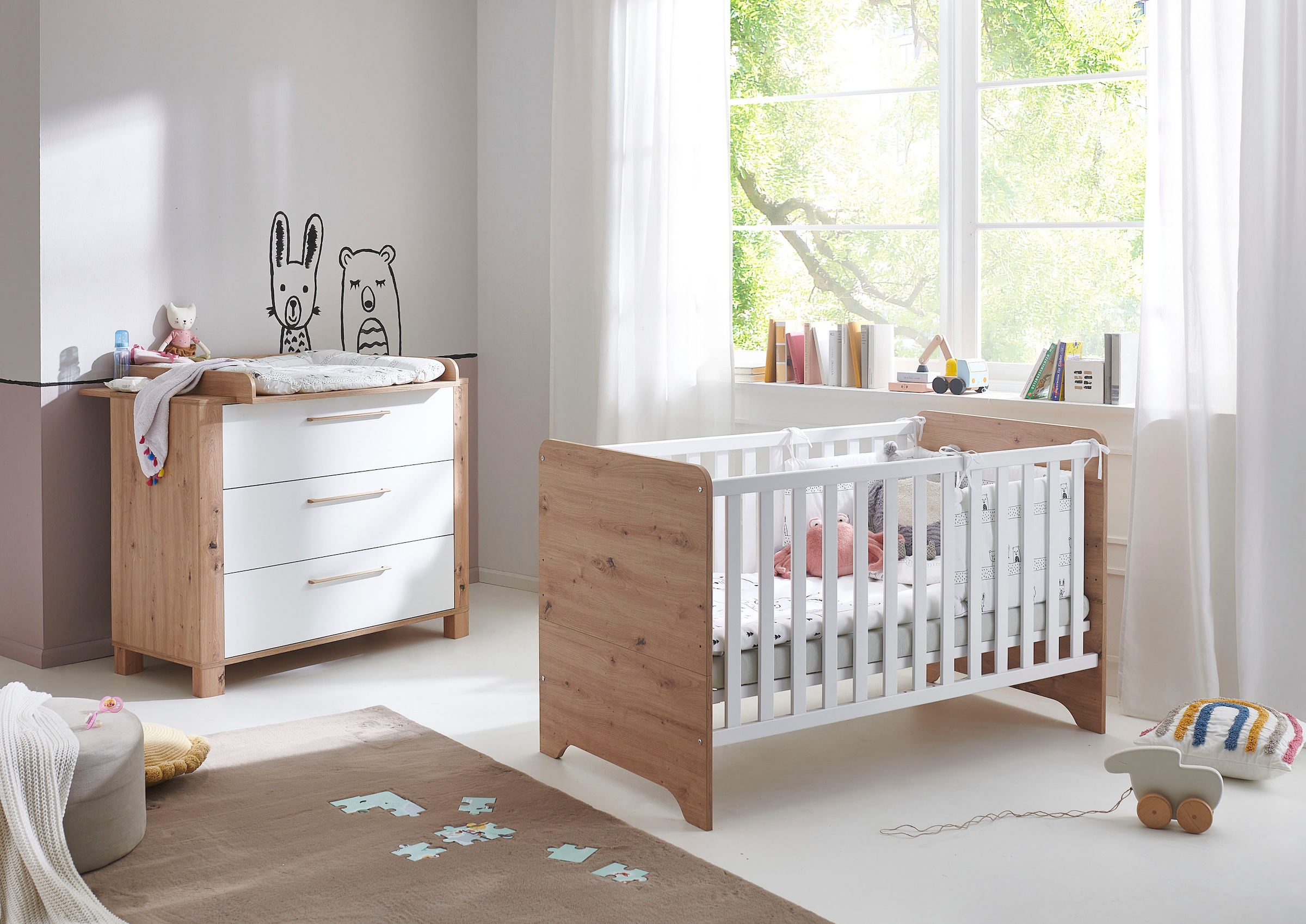 arthur berndt Babymöbel-Set »Babyzimmer Set »Marlon« 2-teilig«, (Spar-Set, 2 tlg., Kinderbett und Wickelkommode)