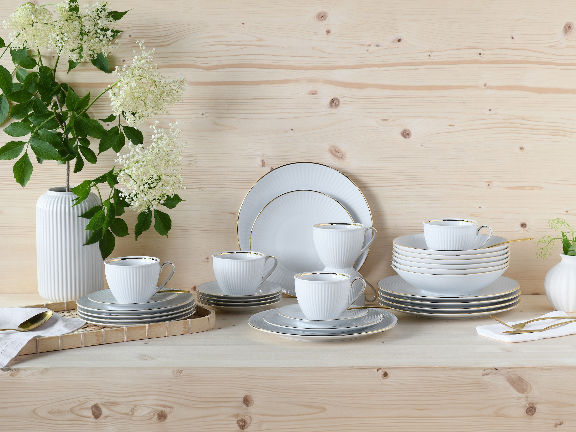 CreaTable Kombiservice »Valencia Gold, Kombi-Service 30-tlg« Elegant, Goldrand