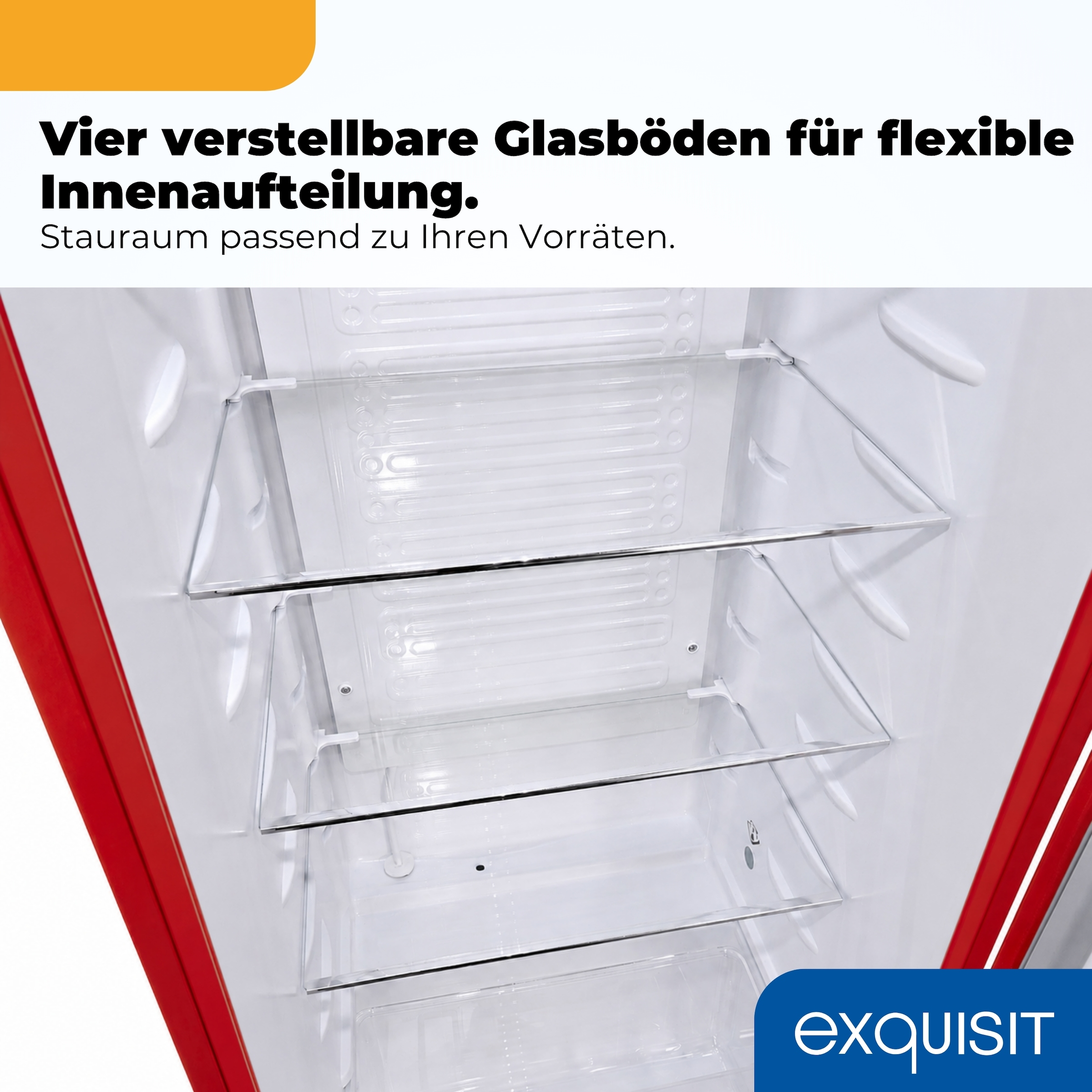 exquisit Kühlschrank »RKS325-V-H-160C rot« 146,5 cm hoch 54,5 cm breit LED-Beleuchtung, verstellbare Glasböden, Retro-Design