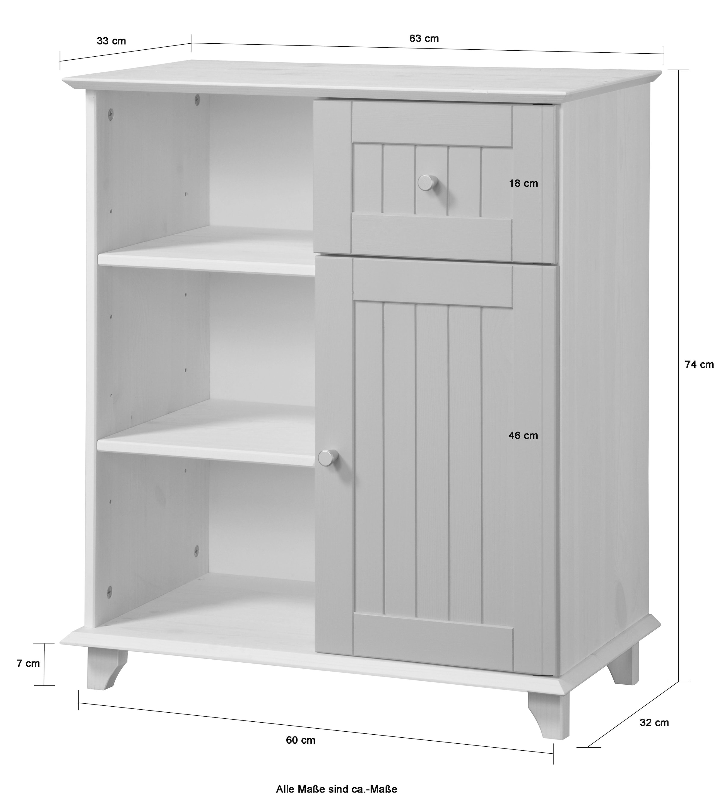 welltime Unterschrank »Venezia Landhaus« Badmöbel, aus massiver Kiefer, 1 Tür, 1 Schublade, Breite 63 cm