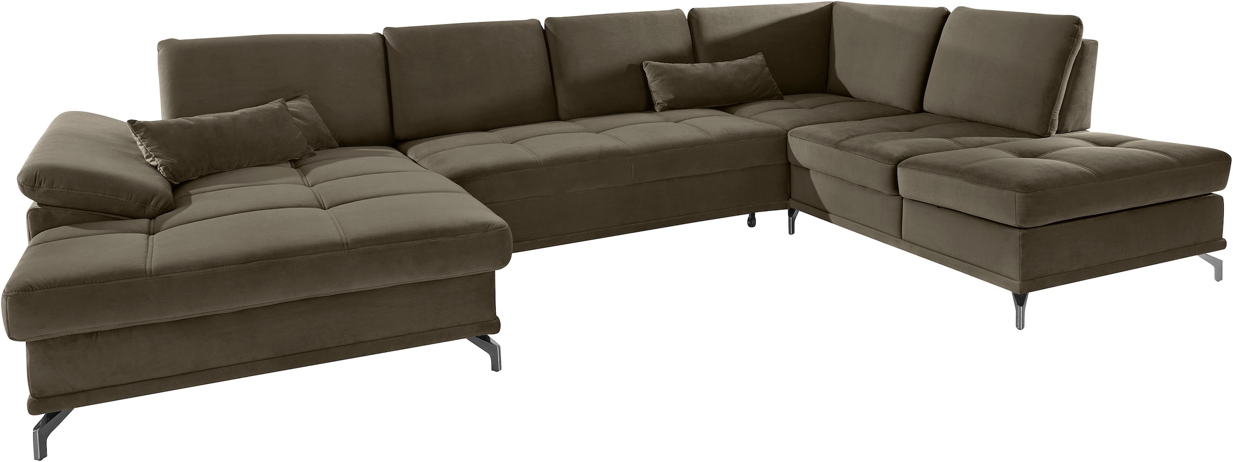 Places of Style Wohnlandschaft »Costello U-Form, mit Sitztiefenverstellung, Armteilverstellung und«, 3 Nierenkissen, optional Bettfunktion und Bettkasten