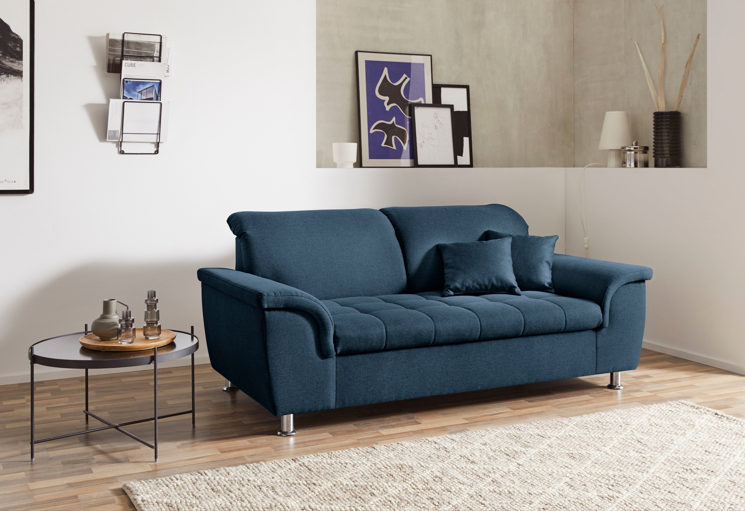 DOMO collection 2-Sitzer »Franzi, zeitlos & elegant, moderne Sitzheftung« wahlweise mit Kopfteilverstellung, inklusive Zierkissen