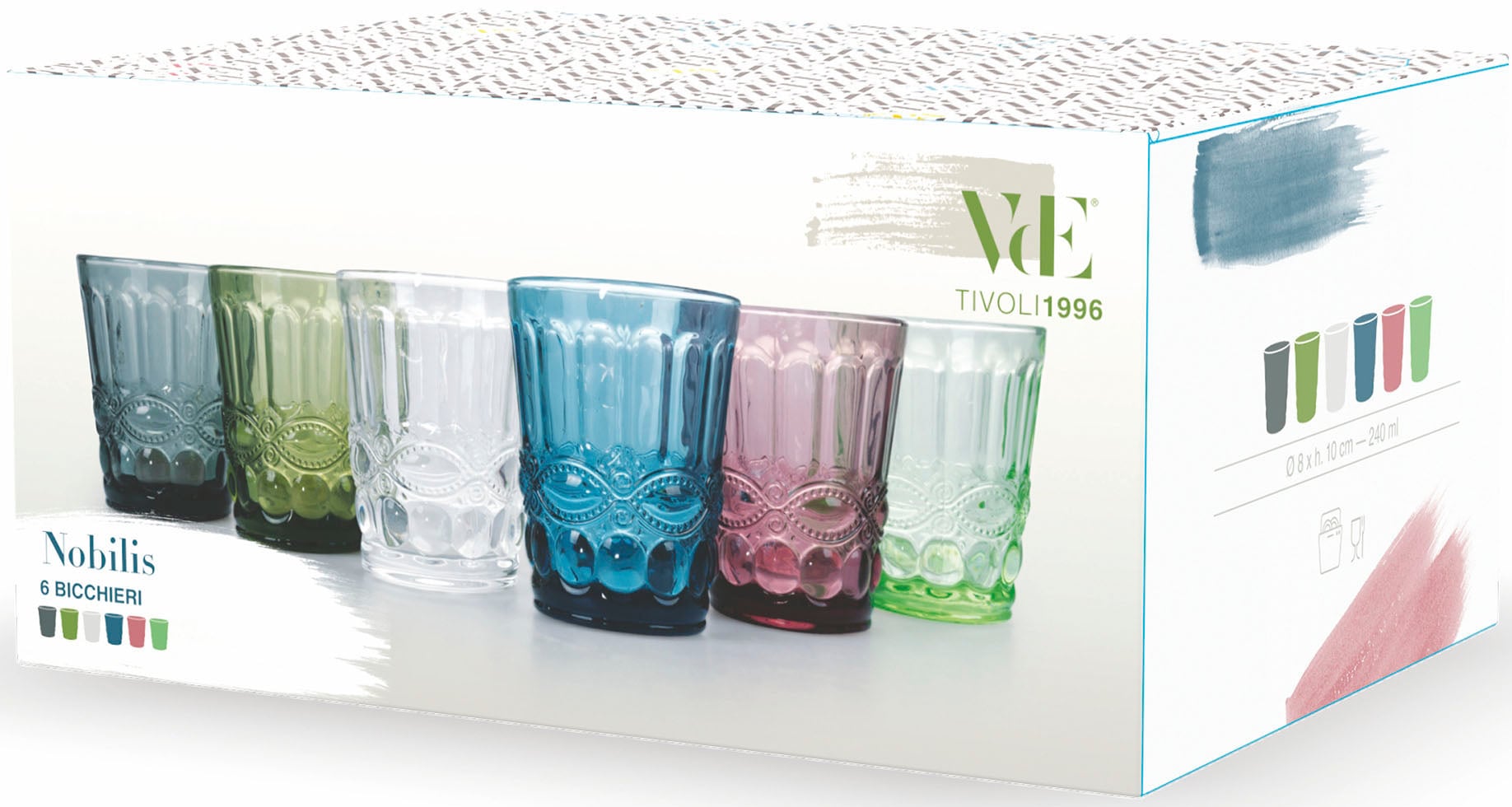 Villa d'Este Gläser-Set »Nobilis«, (Set, 6 tlg.), Wassergläser-Set, 6-teilig, Inhalt 240 ml