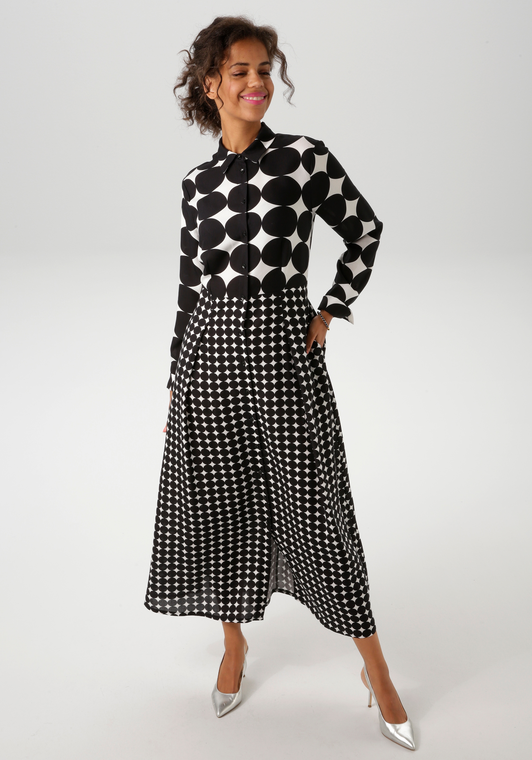 Aniston CASUAL Maxikleid, im Mustermix aus großen und kleinen Kreisen