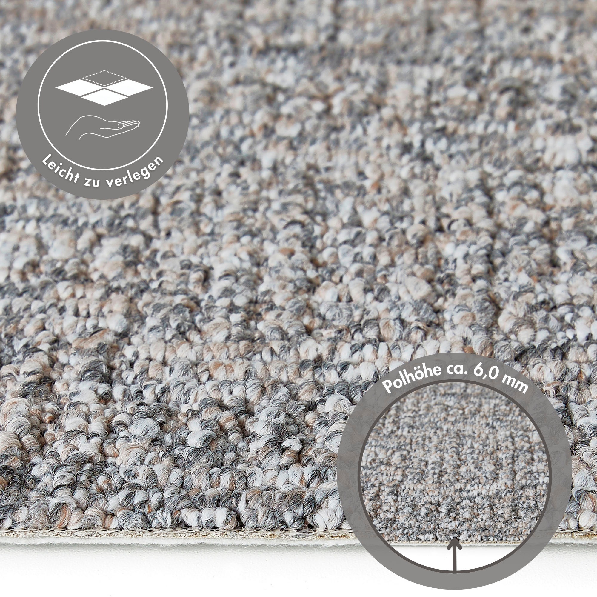 Andiamo Teppichboden »Patras, Strukturschlinge, Made in Netherlands«, rechteckig, 8,5 mm Höhe, meliert, Breite 400 cm oder 500 cm, strapazierfähig & robust