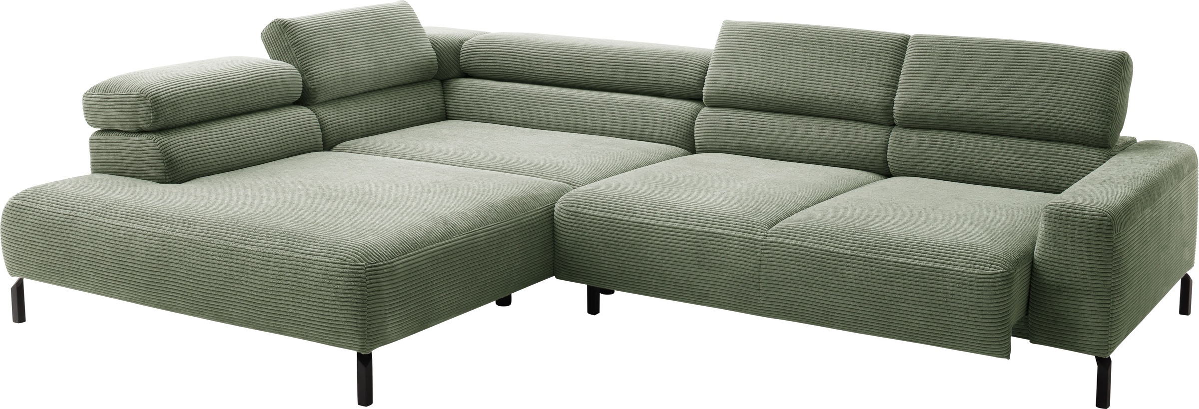 Places of Style Ecksofa »Antonelli, L-Form, inkl. Kopfteilverstellung, Breite 312 cm«, mit elektrischer Sitztiefenverstellung, in Cord, oliv