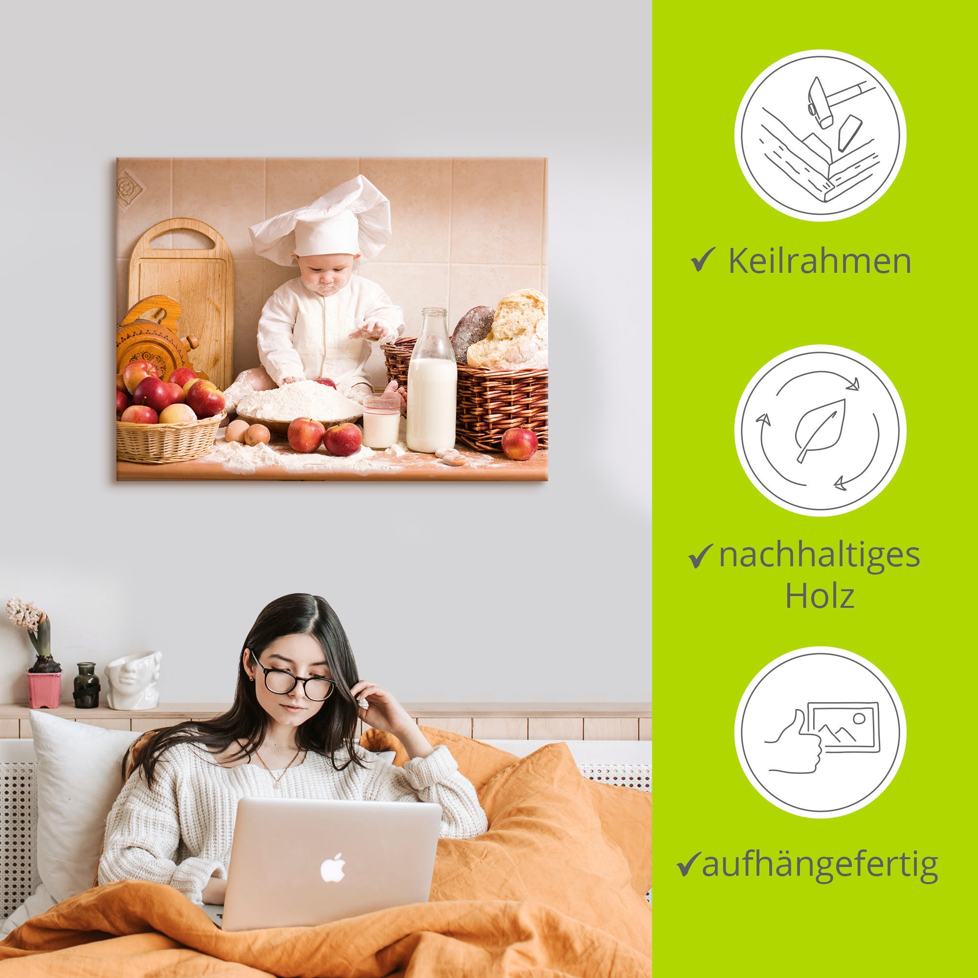Artland Wandbild »Küche Junge Kind Backen«, Bilder von Kindern, (1 St.), als Alubild, Outdoorbild, Leinwandbild, Poster, Wandaufkleber