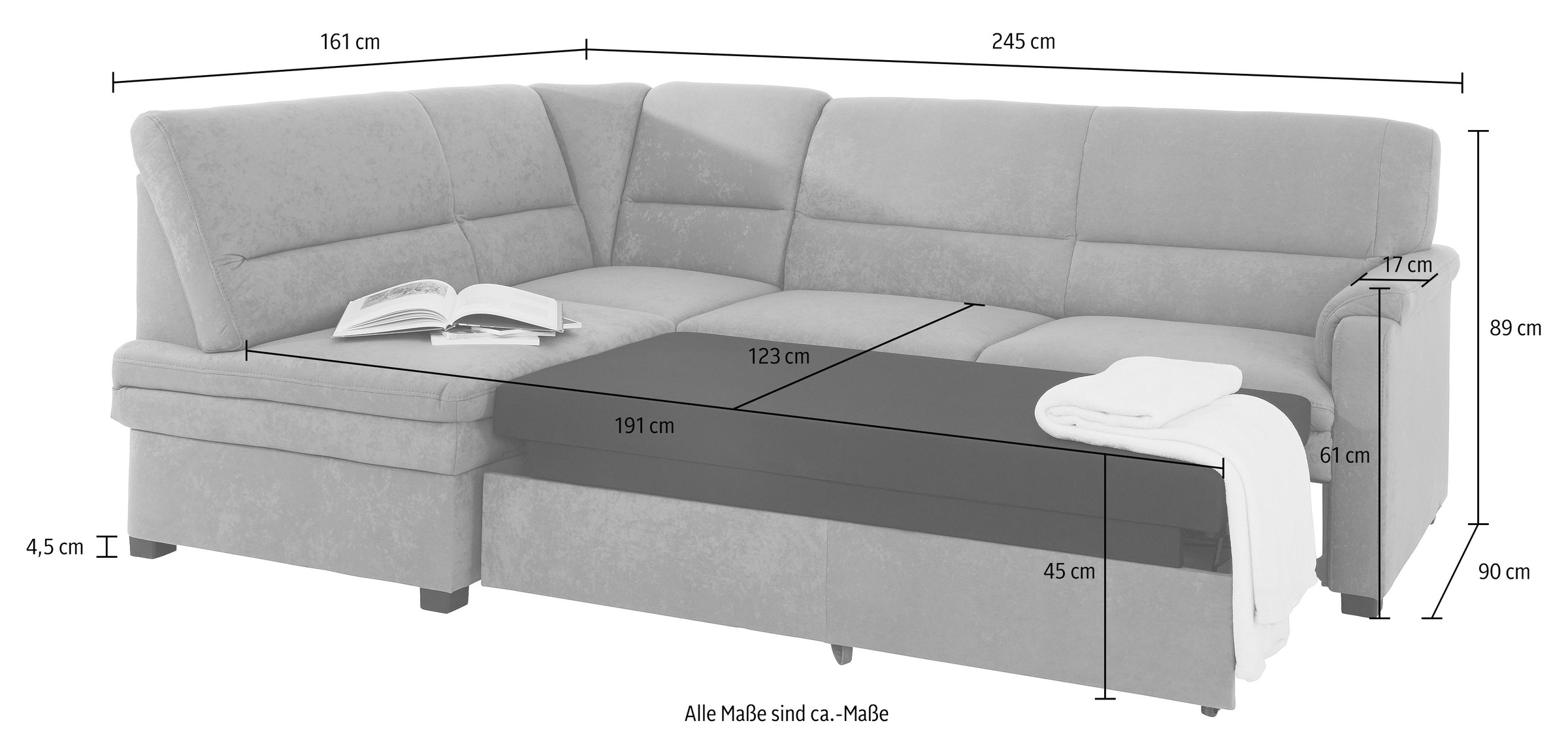 sit&more Ecksofa »Pisa L-Form« mit Federkern, wahlweise mit Bettfunktion