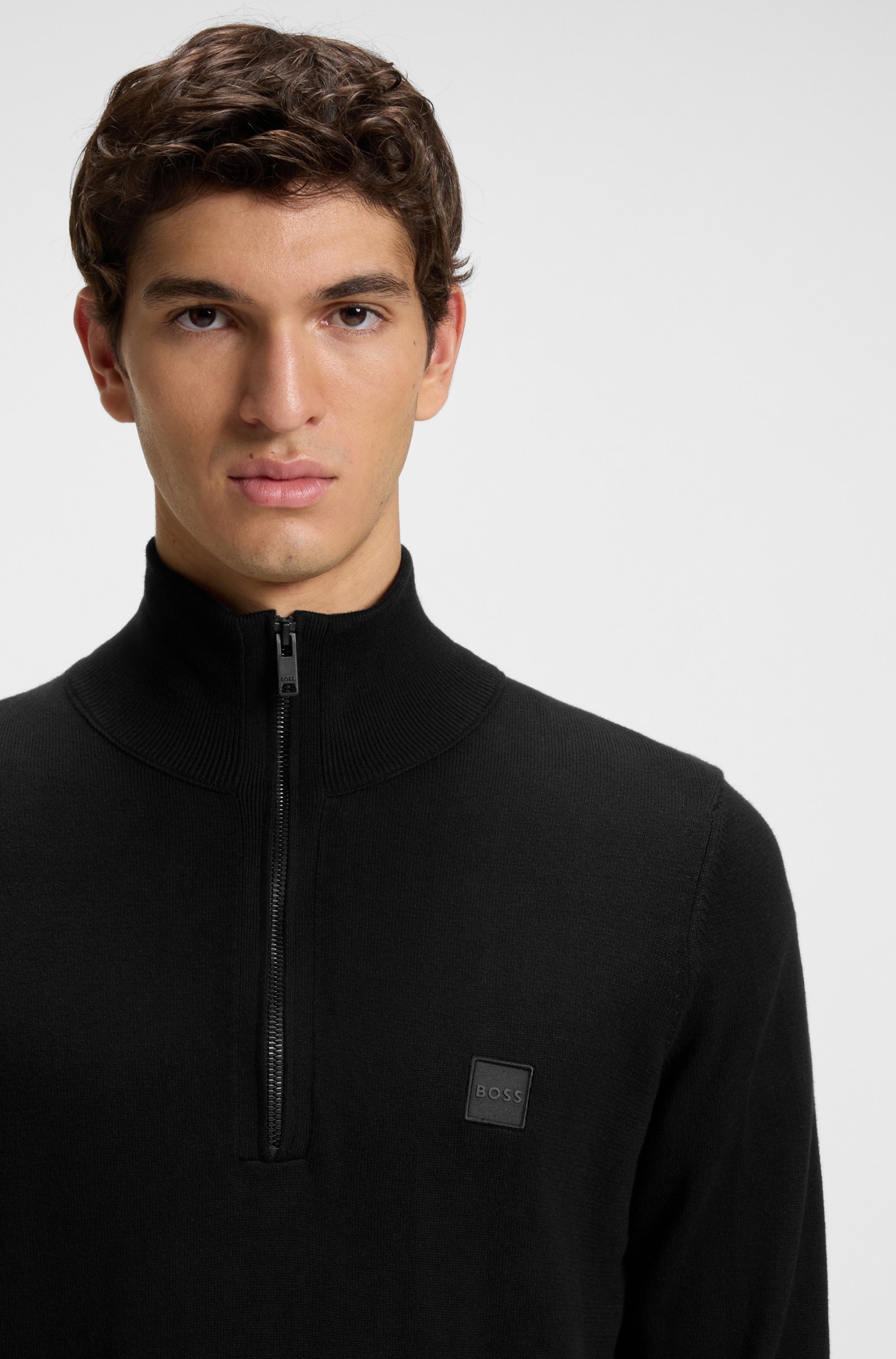 BOSS ORANGE Rollkragenpullover »Kanobix« Regular fit, Stehkragen mit Reißverschluss, Ton-in-Ton Logo