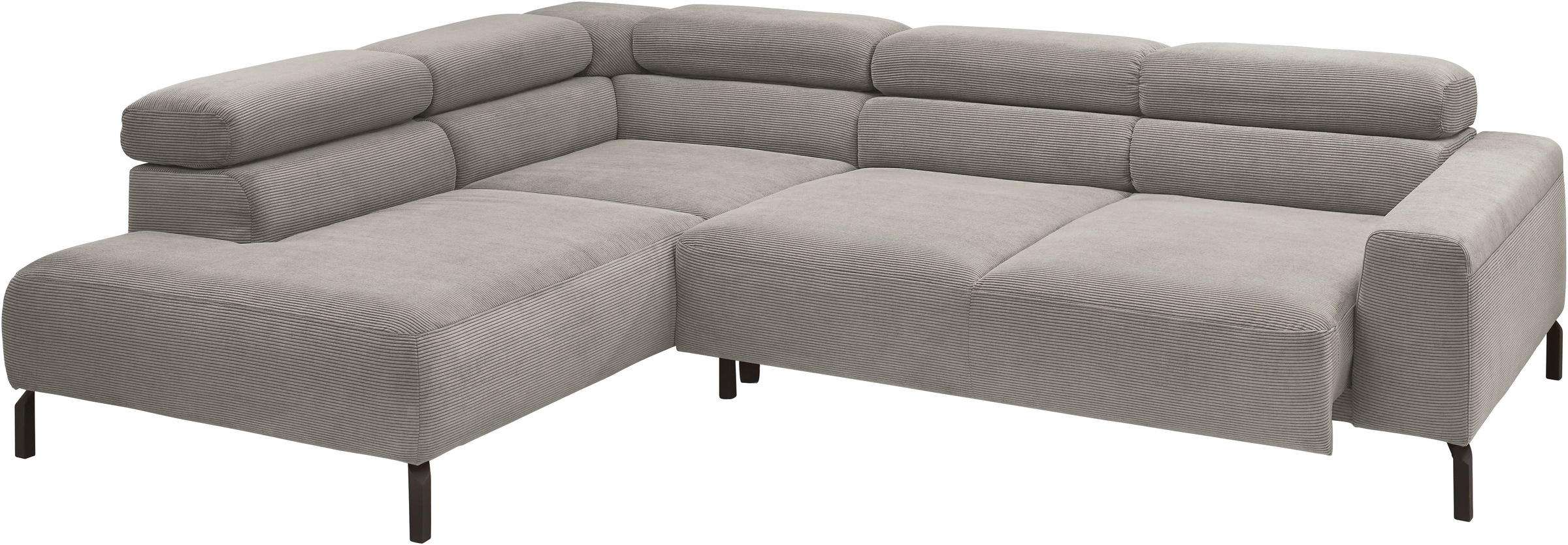 Places of Style Ecksofa »Antonelli, L-Form, inkl. Kopfteilverstellung, Breite 276 cm«, mit elektrischer Sitztiefenverstellung, in Feincord, grau