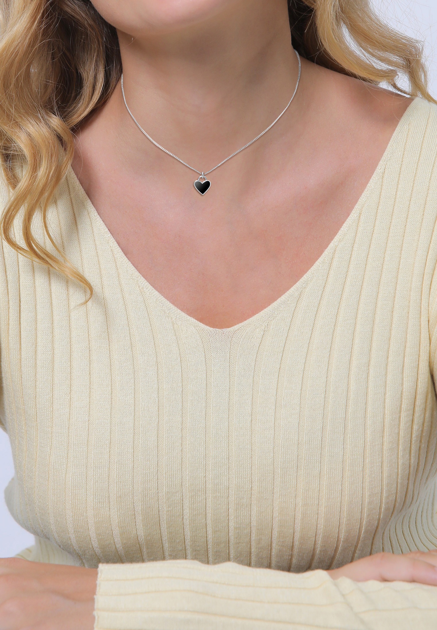 Elli Choker »Halskette Choker Herz Emaille schwarz 925 Silber«