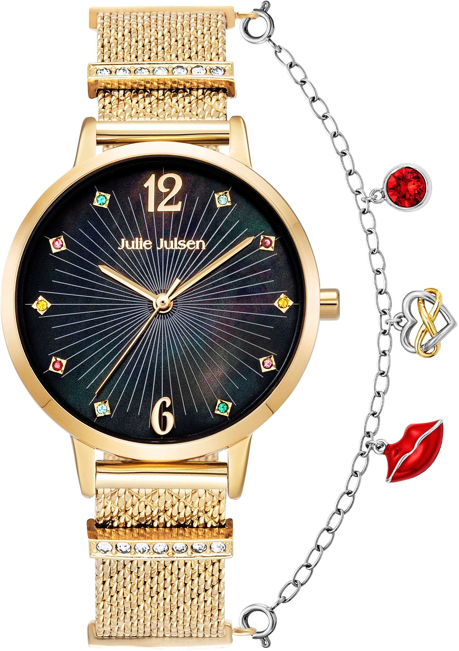 Julie Julsen Uhrencharmeinhänger »Charming Red Lips, JJCG28645-4«, Herz, Unendlichkeit, Uhrenkette, Accessoire, Geschenkidee
