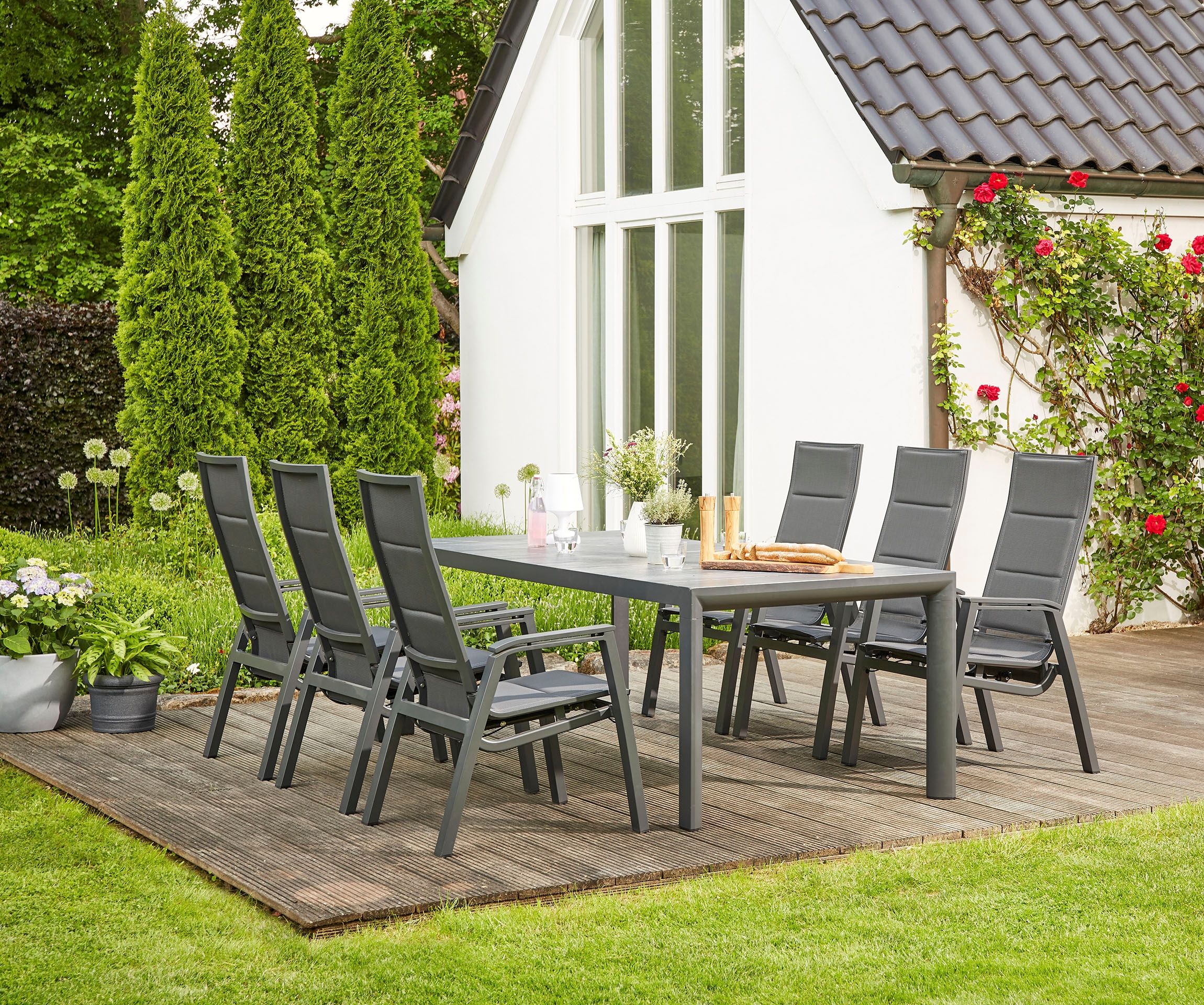 Siena Garden Garten-Essgruppe »Milano / Ancona«, (Set, 7 tlg., bestehend aus 6 Sesseln und 1 Tisch...