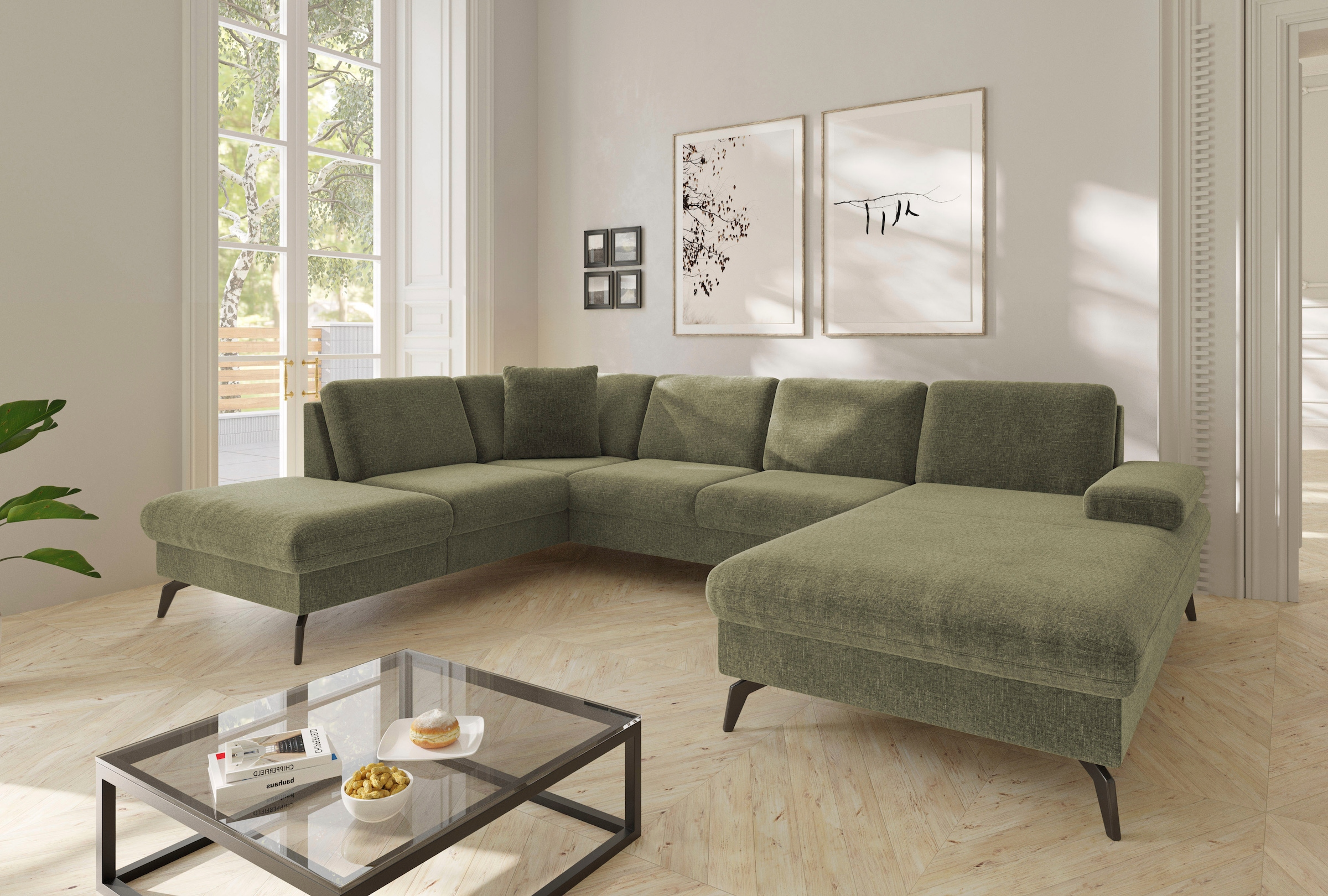 sit&more Wohnlandschaft »Morris Jubi U-Form«, inkl. Armteilfunktion und 1 Zierkissen, wahlweise mit Bettfunktion