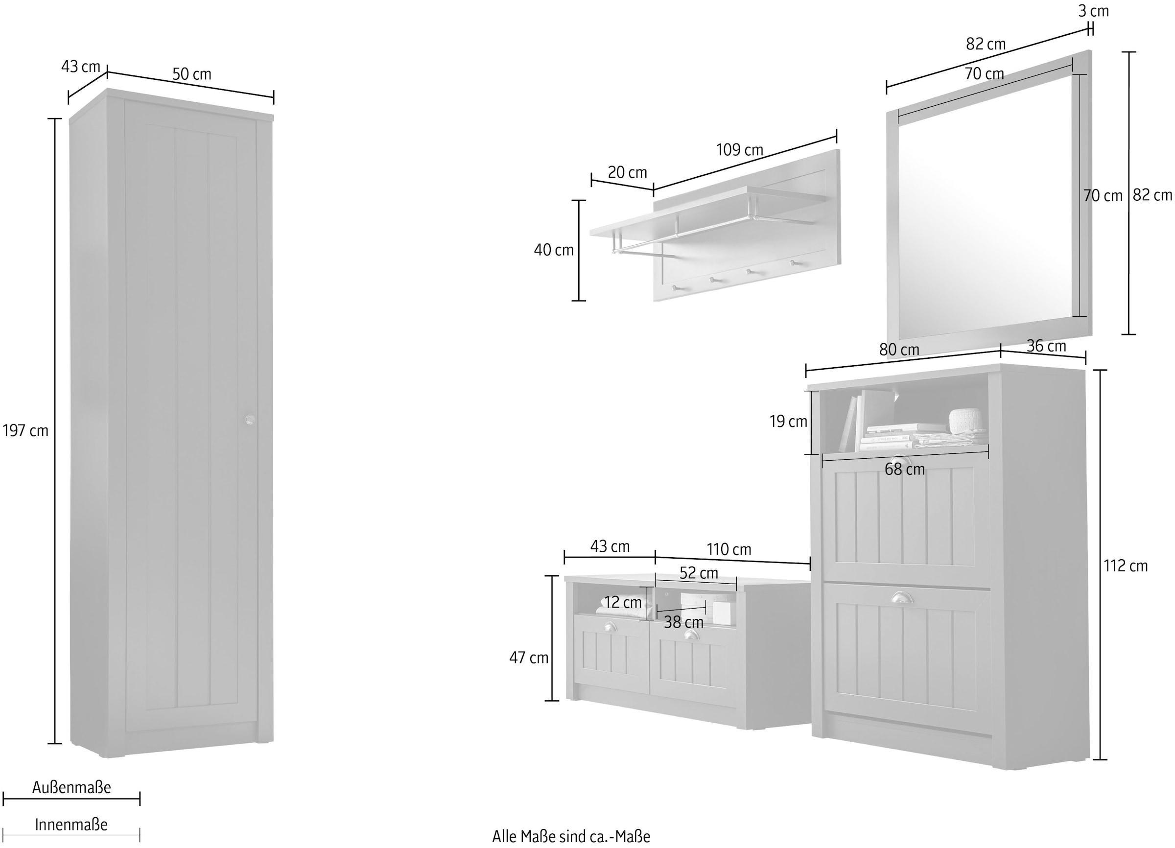 5-teilig OTTO Garderobenschrank-Set Online »ASCOT«, Shop affaire Home im