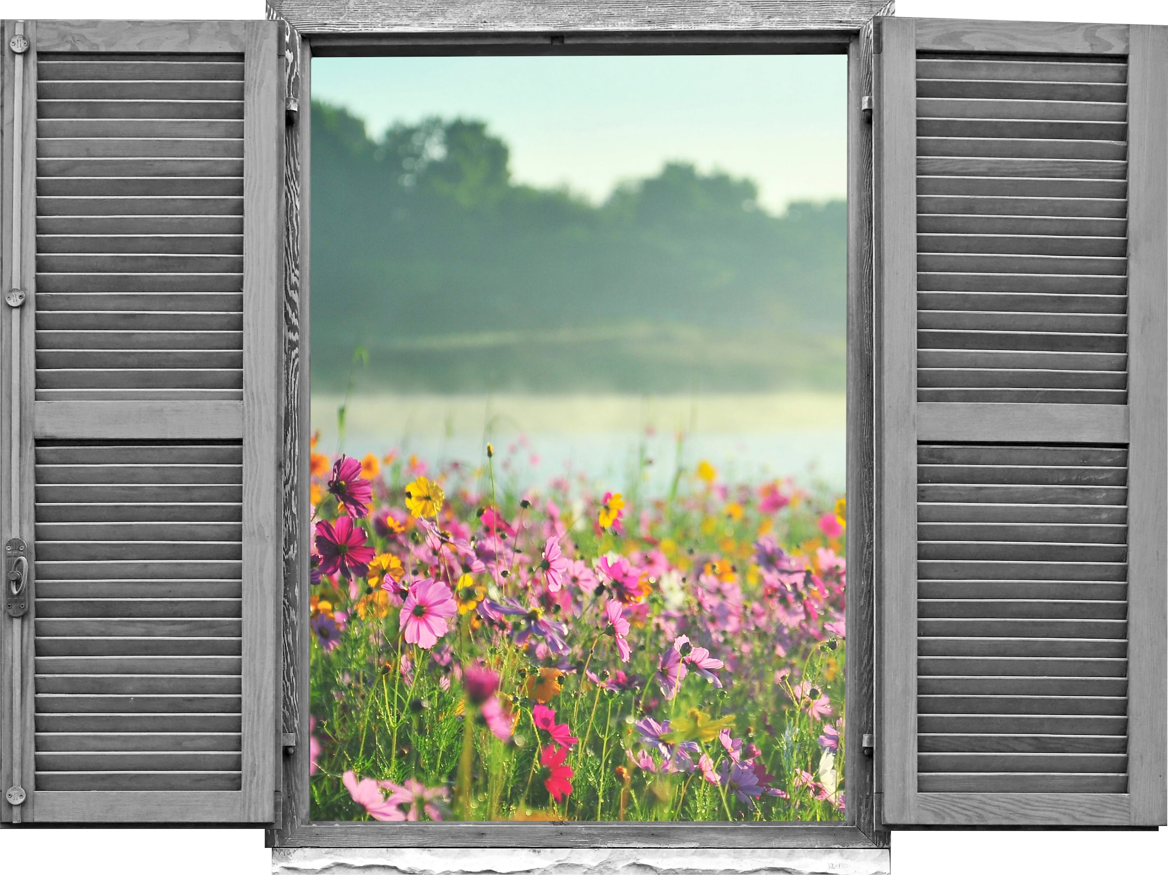 queence Wandtattoo »Feld von rosa Blumen«, (1 St.), Wandsticker, Wandbild, selbstklebend, 3D, Fenster