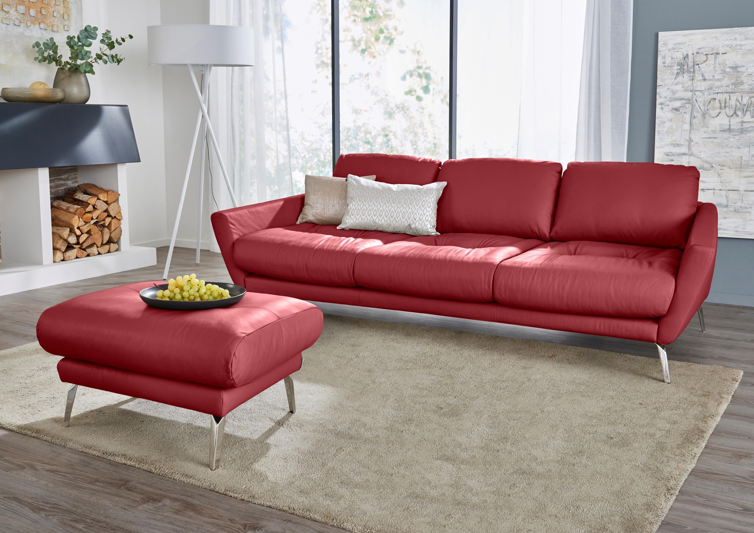 W.SCHILLIG Hocker »softy«, mit dekorativer Heftung im Sitz, Füße Chrom glänzend