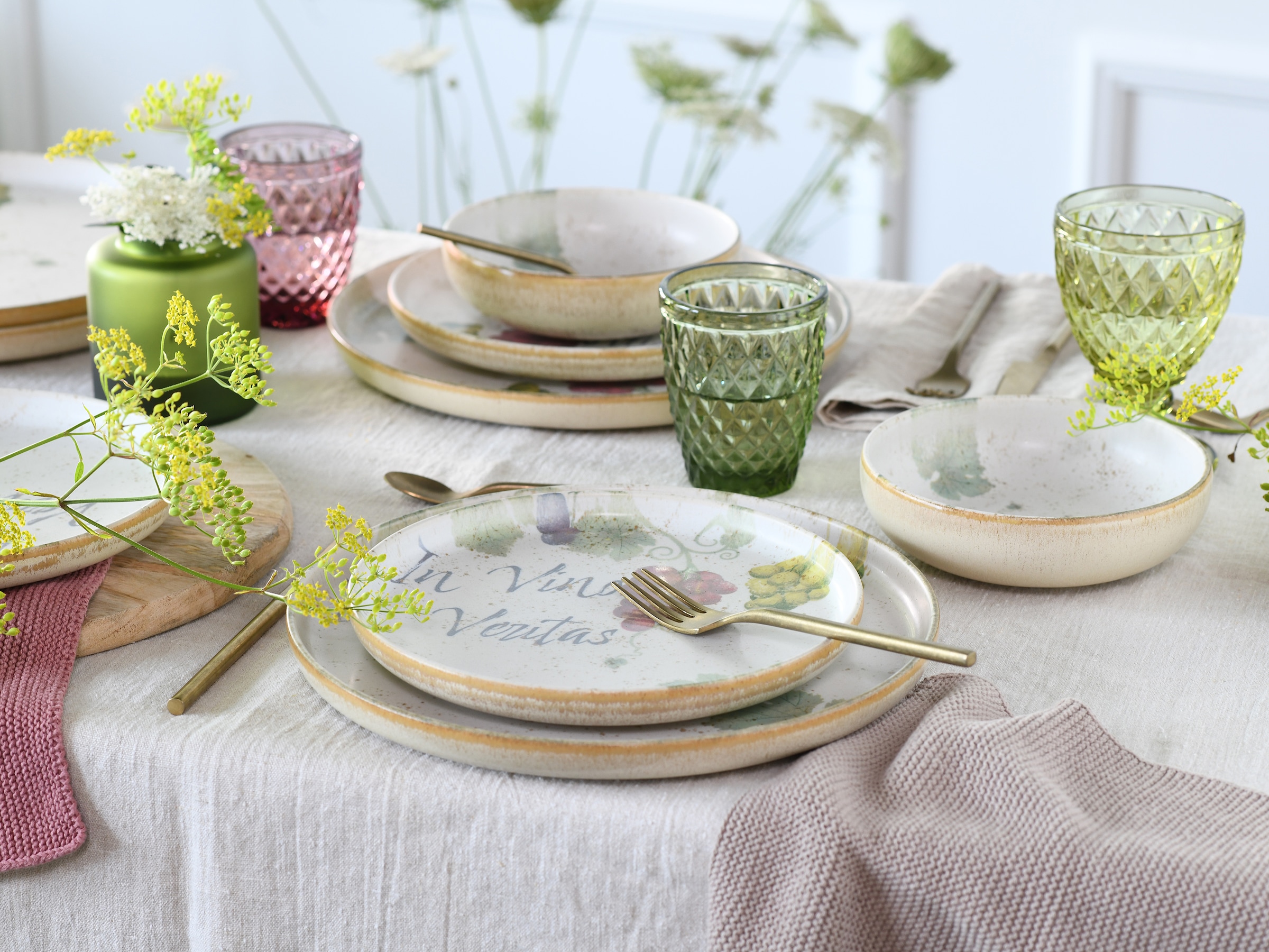 CreaTable Teller-Set »Uno In Vino Veritas, Teller Set 12-tlg« Weintraubenmotive, Vintage Style