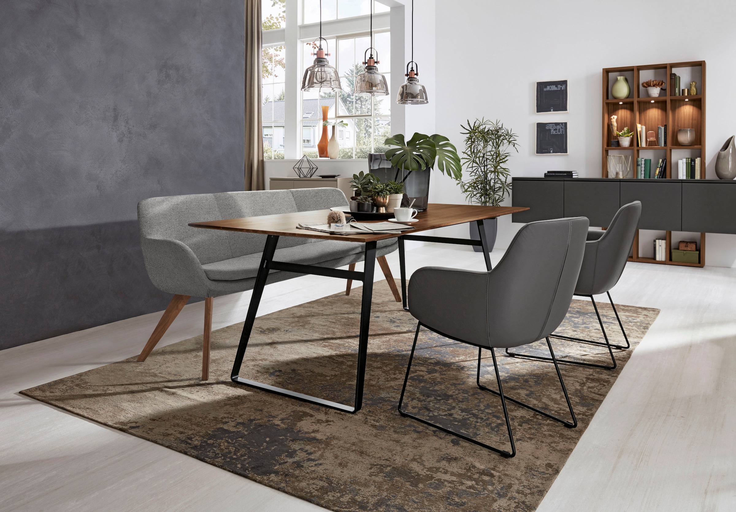Musterring Essbank »Tavia«, Stativgestell Wildnussbaum massiv geölt, Breite 180, 200 oder 220 cm
