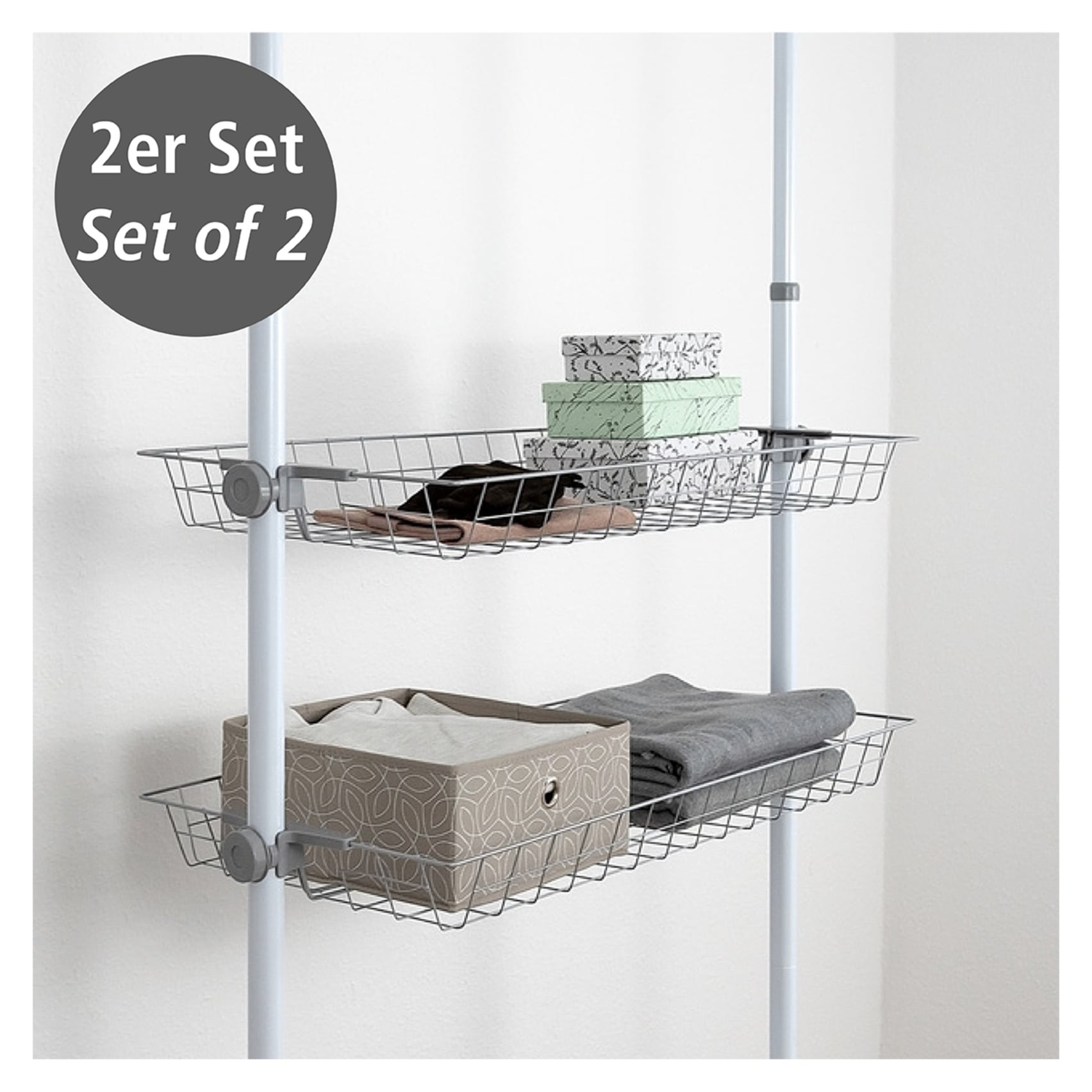 WENKO Organizer »Modell Herkules«, (Set, 2 St.), Drahtkörbe aus Stahl, Erweiterung zum Teleskop-System Herkules